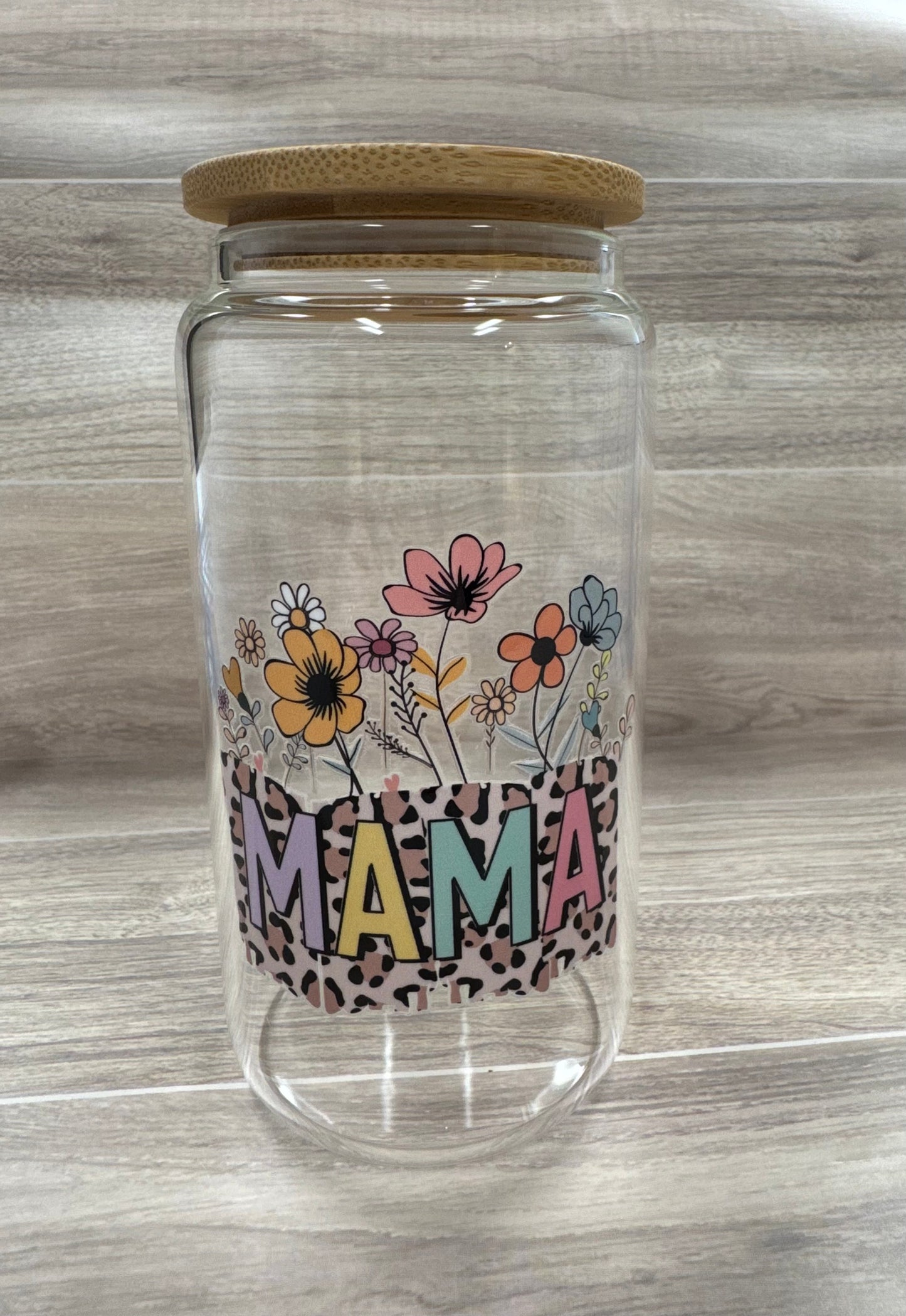 Glass Cups with Bamboo Lids & Straw - 16 oz - MAMA, COFFEE, MISC