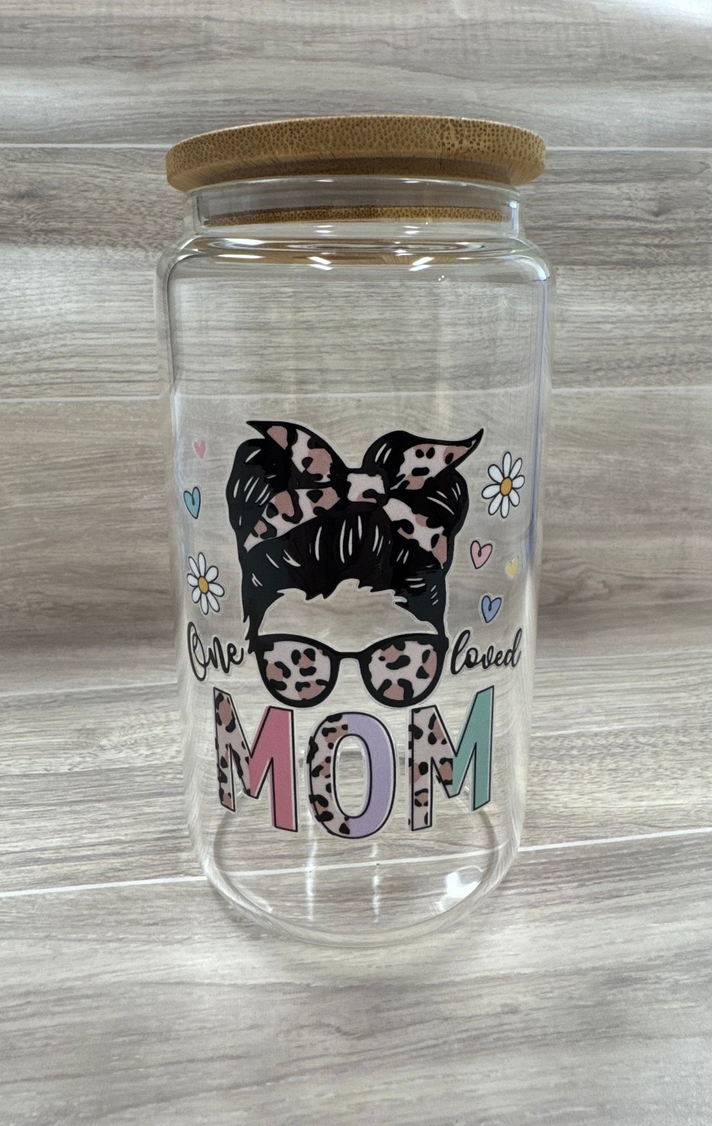 Glass Cups with Bamboo Lids & Straw - 16 oz - MAMA, COFFEE, MISC