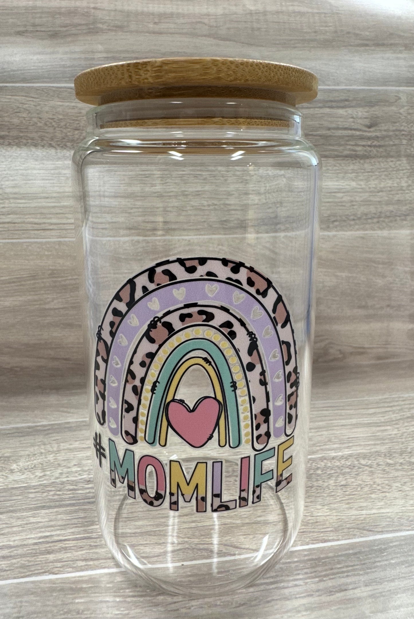 Glass Cups with Bamboo Lids & Straw - 16 oz - MAMA, COFFEE, MISC