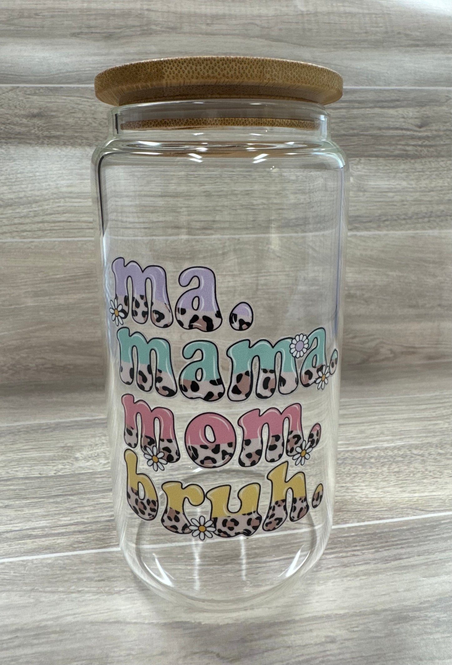 Glass Cups with Bamboo Lids & Straw - 16 oz - MAMA, COFFEE, MISC