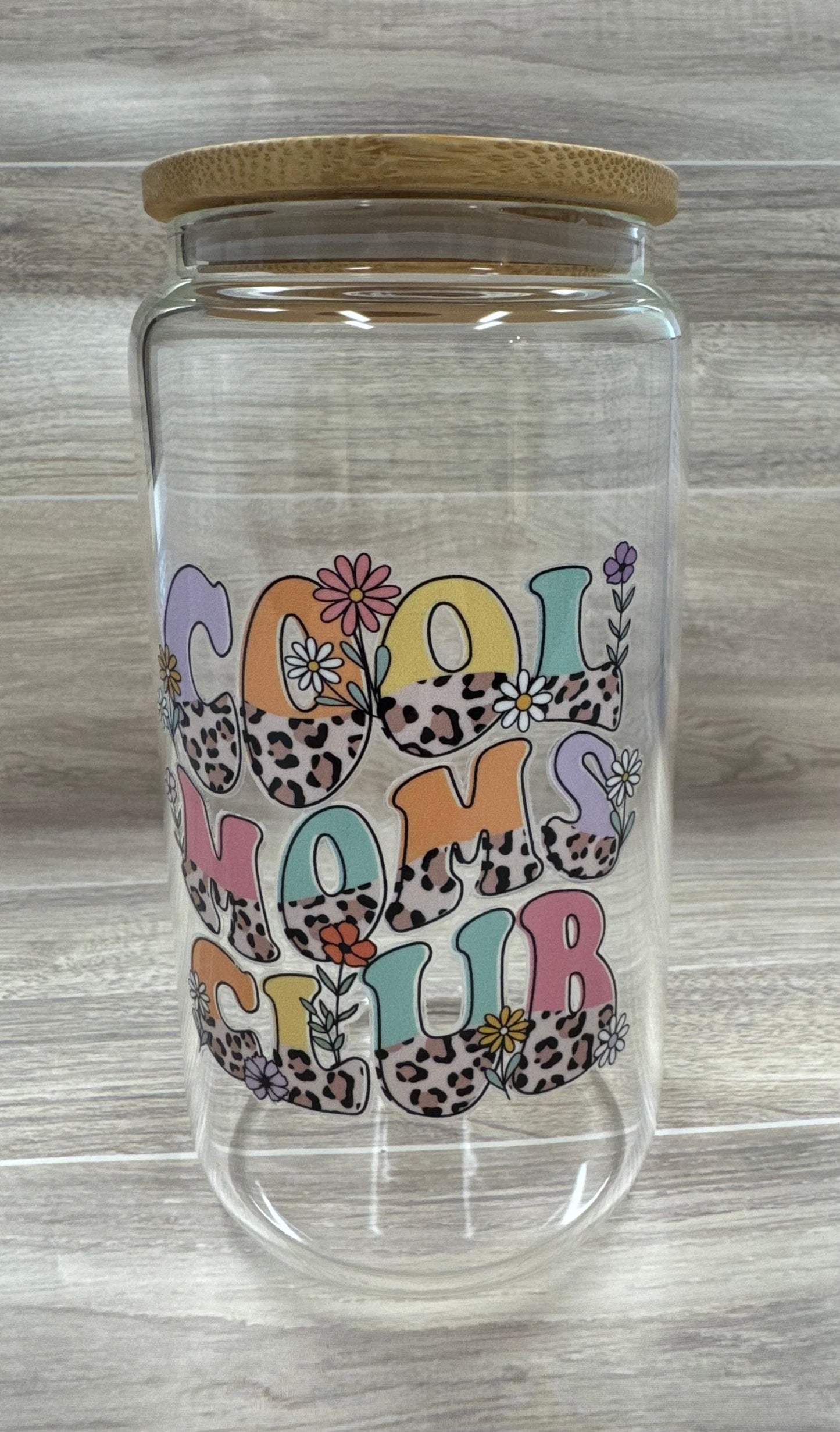 Glass Cups with Bamboo Lids & Straw - 16 oz - MAMA, COFFEE, MISC