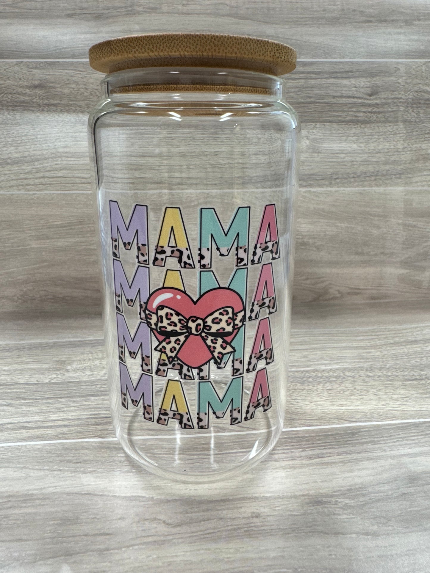 Glass Cups with Bamboo Lids & Straw - 16 oz - MAMA, COFFEE, MISC