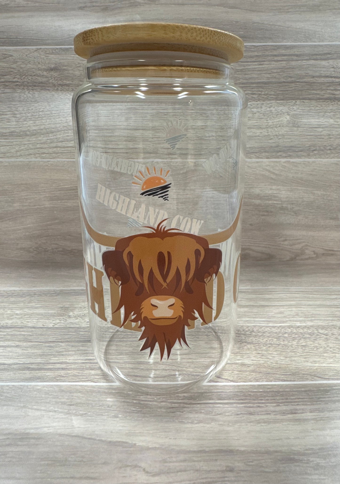 Glass Cups with Bamboo Lids & Straw - 16 oz - MAMA, COFFEE, MISC