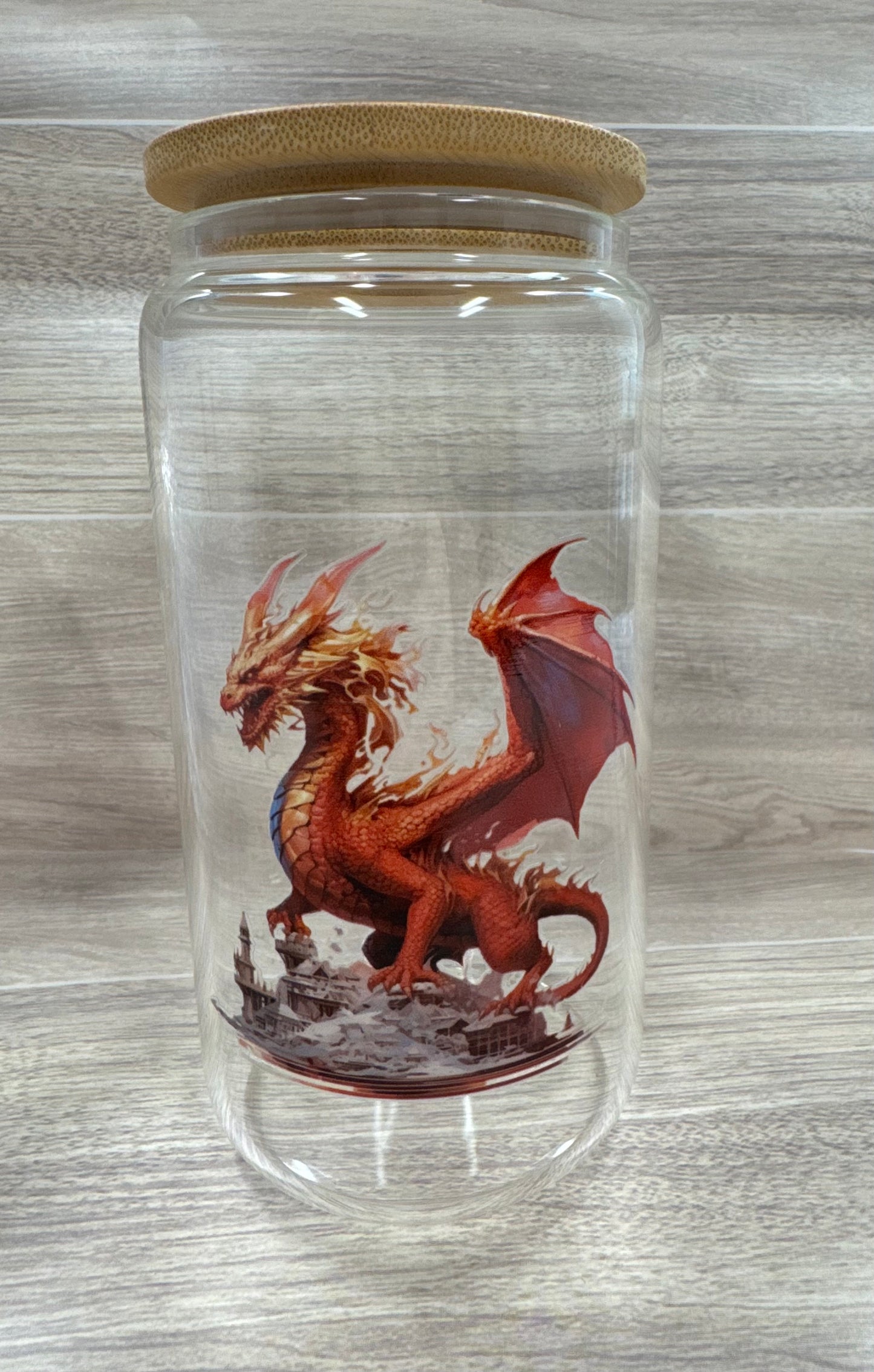 Glass Cups with Bamboo Lids & Straw - 16 oz - ANIMALS