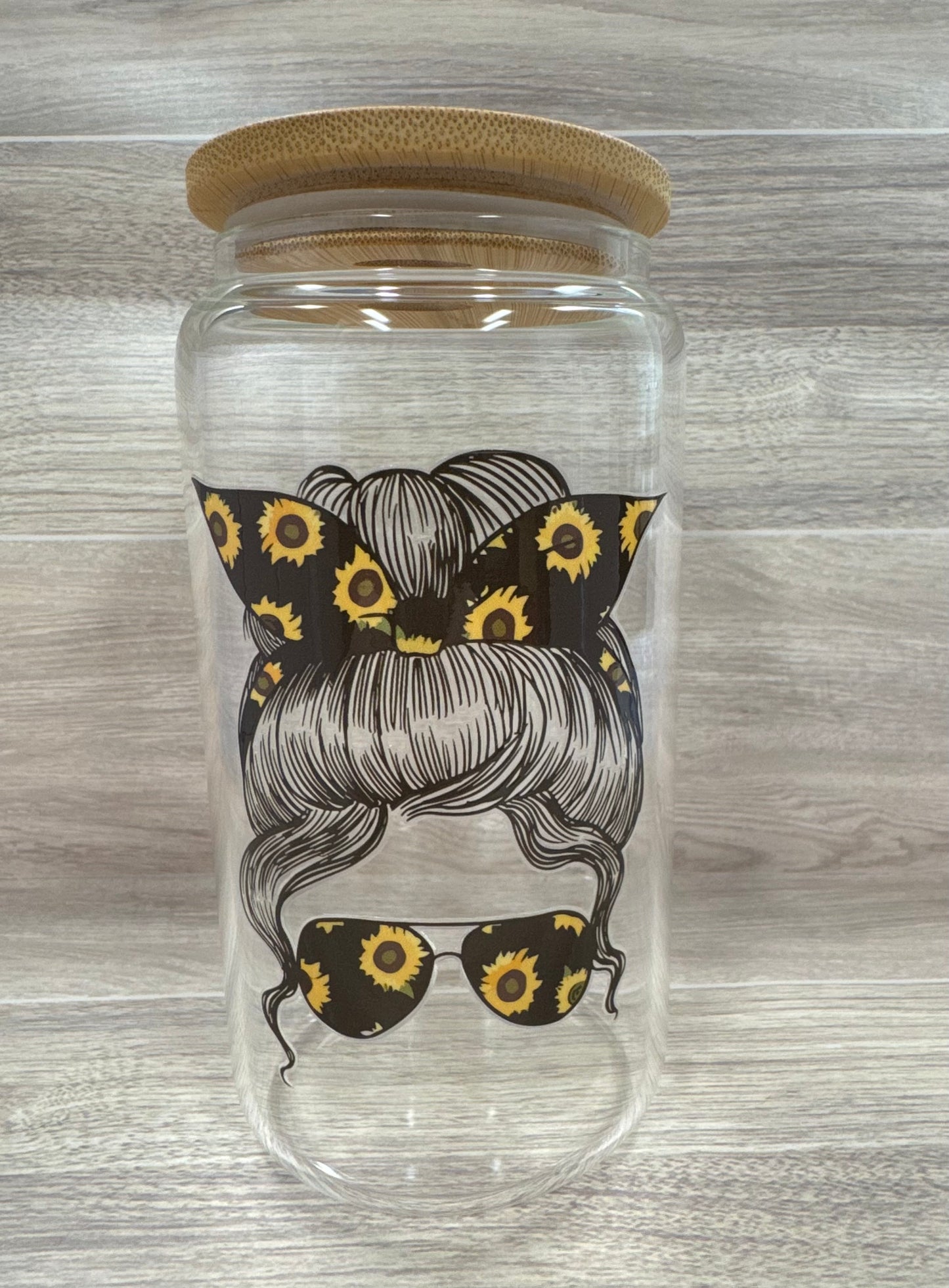 Glass Cups with Bamboo Lids & Straw - 16 oz - MAMA, COFFEE, MISC