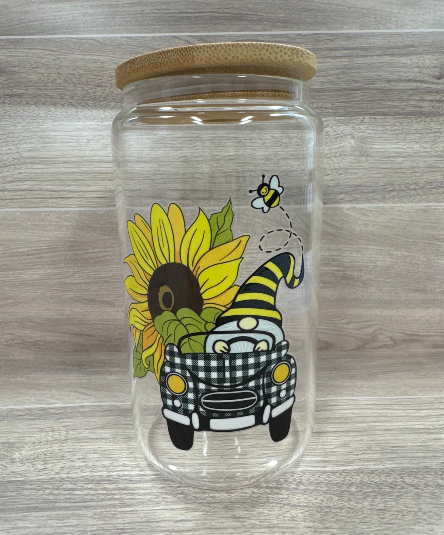 Glass Cups with Bamboo Lids & Straw - 16 oz - MAMA, COFFEE, MISC