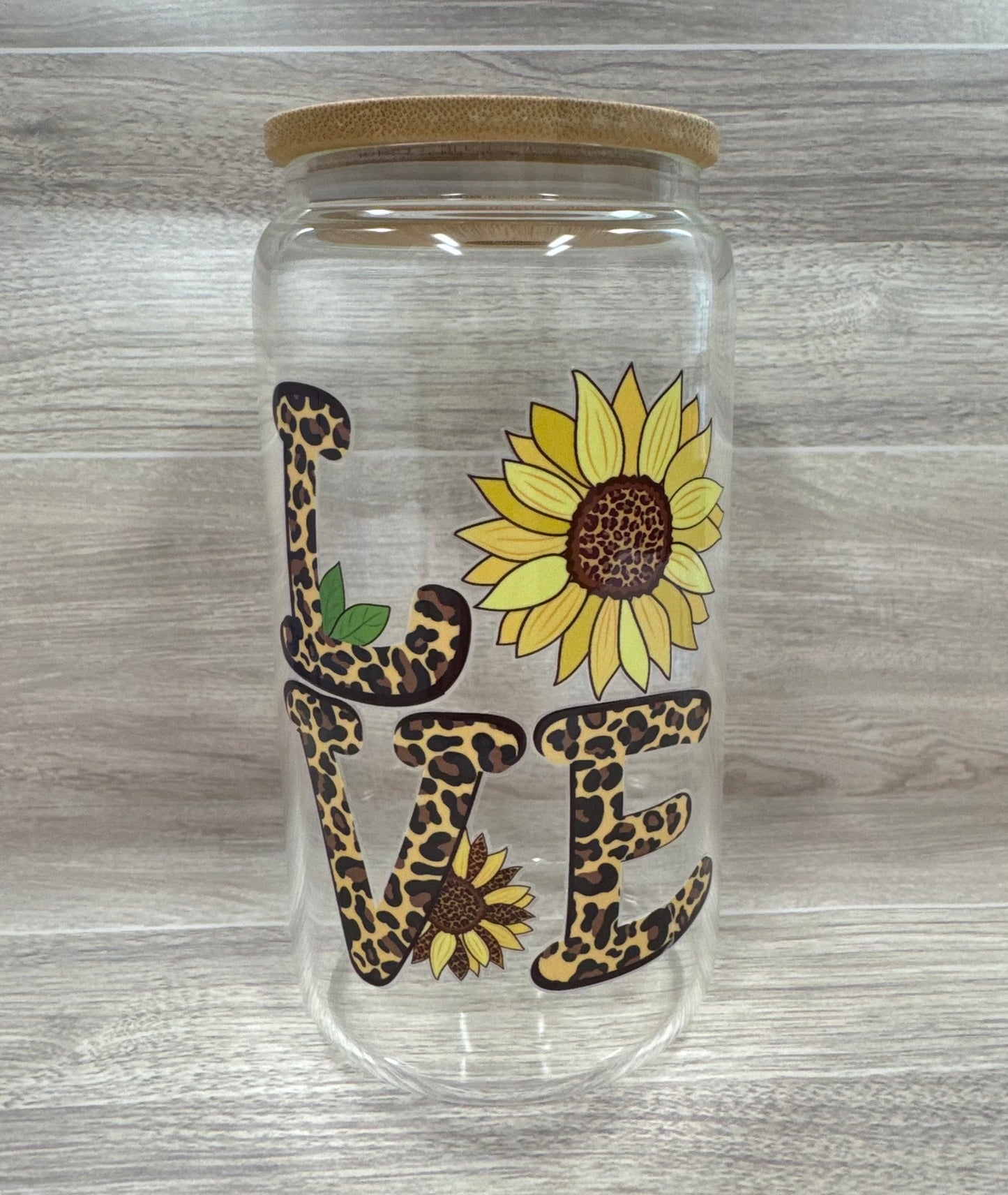 Glass Cups with Bamboo Lids & Straw - 16 oz - MAMA, COFFEE, MISC