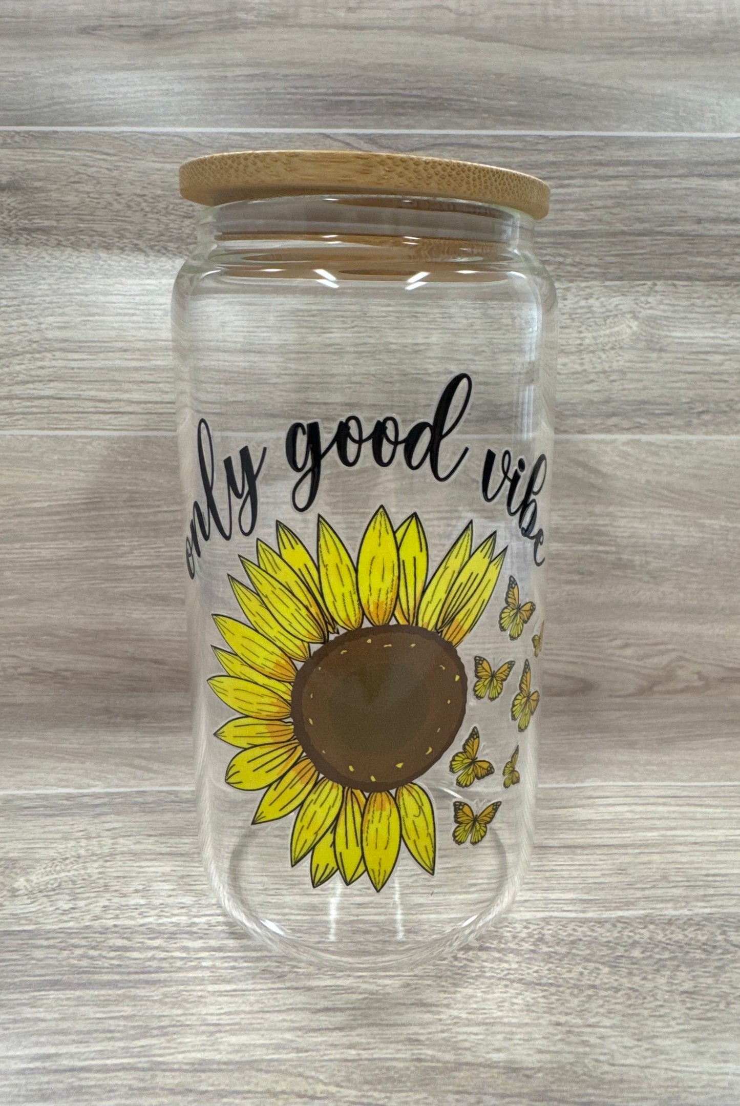 Glass Cups with Bamboo Lids & Straw - 16 oz - MAMA, COFFEE, MISC