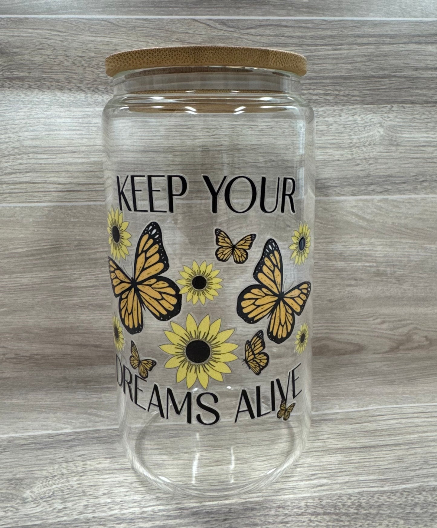Glass Cups with Bamboo Lids & Straw - 16 oz - MAMA, COFFEE, MISC