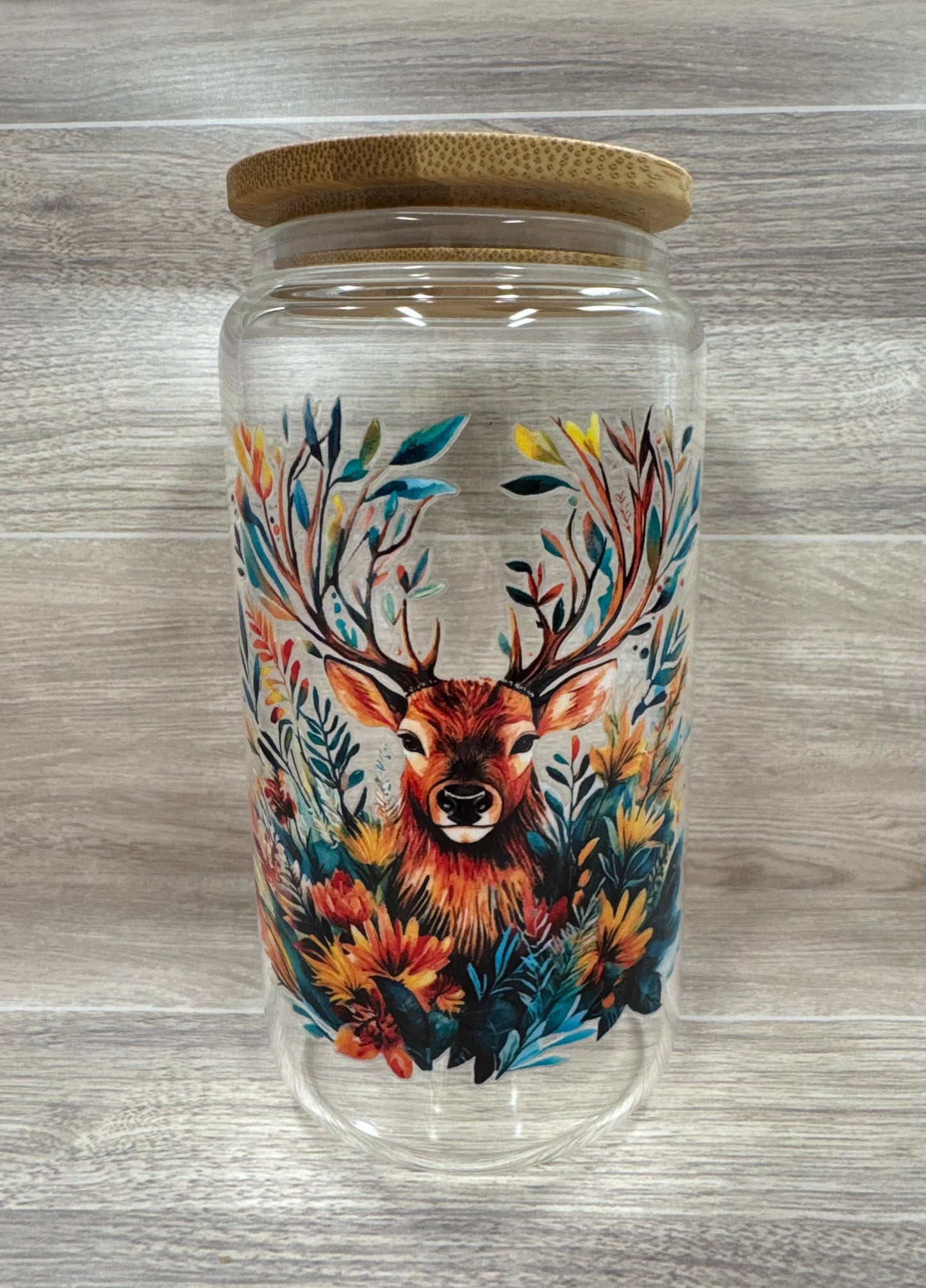 Glass Cups with Bamboo Lids & Straw - 16 oz - ANIMALS