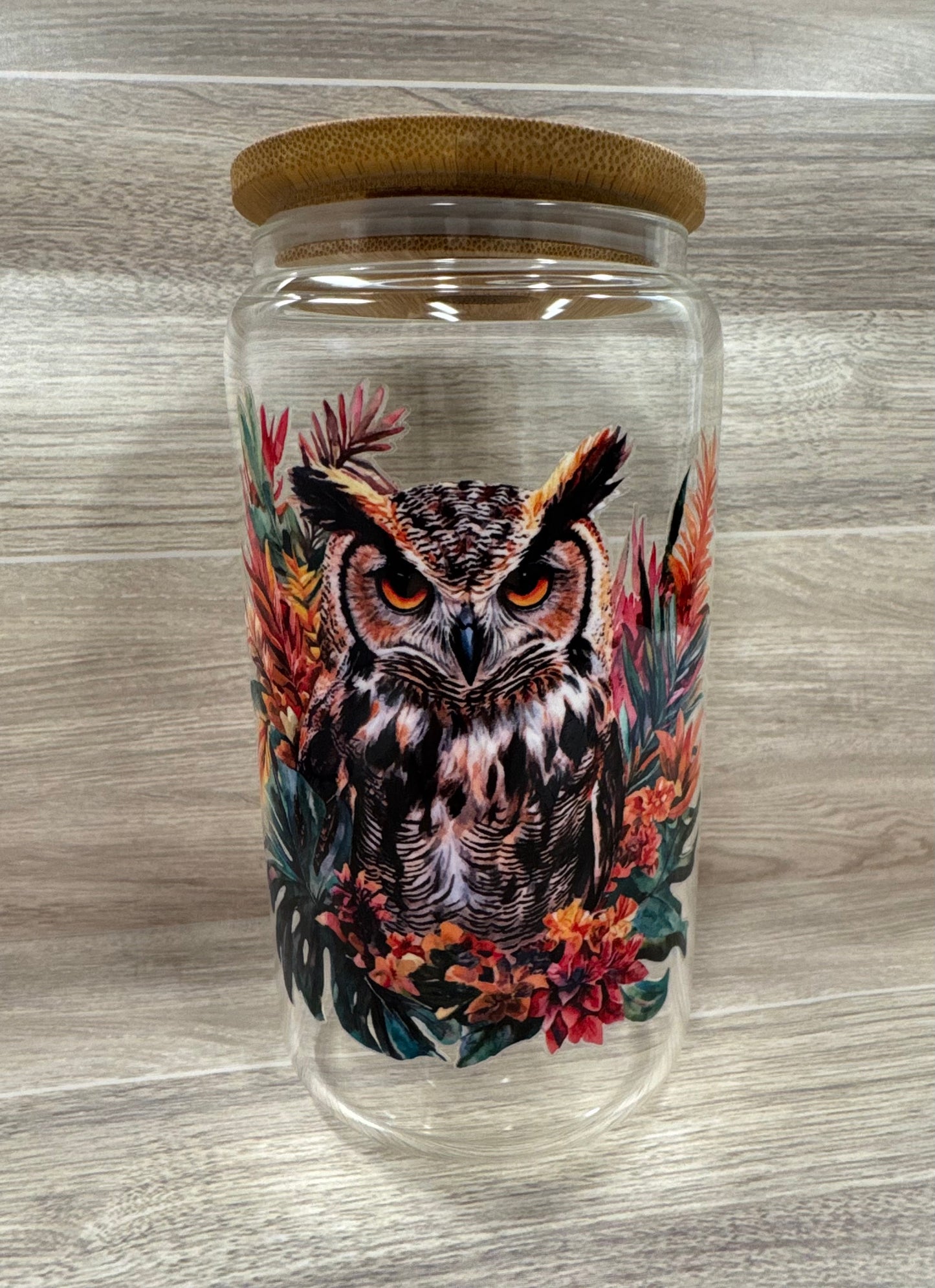 Glass Cups with Bamboo Lids & Straw - 16 oz - ANIMALS