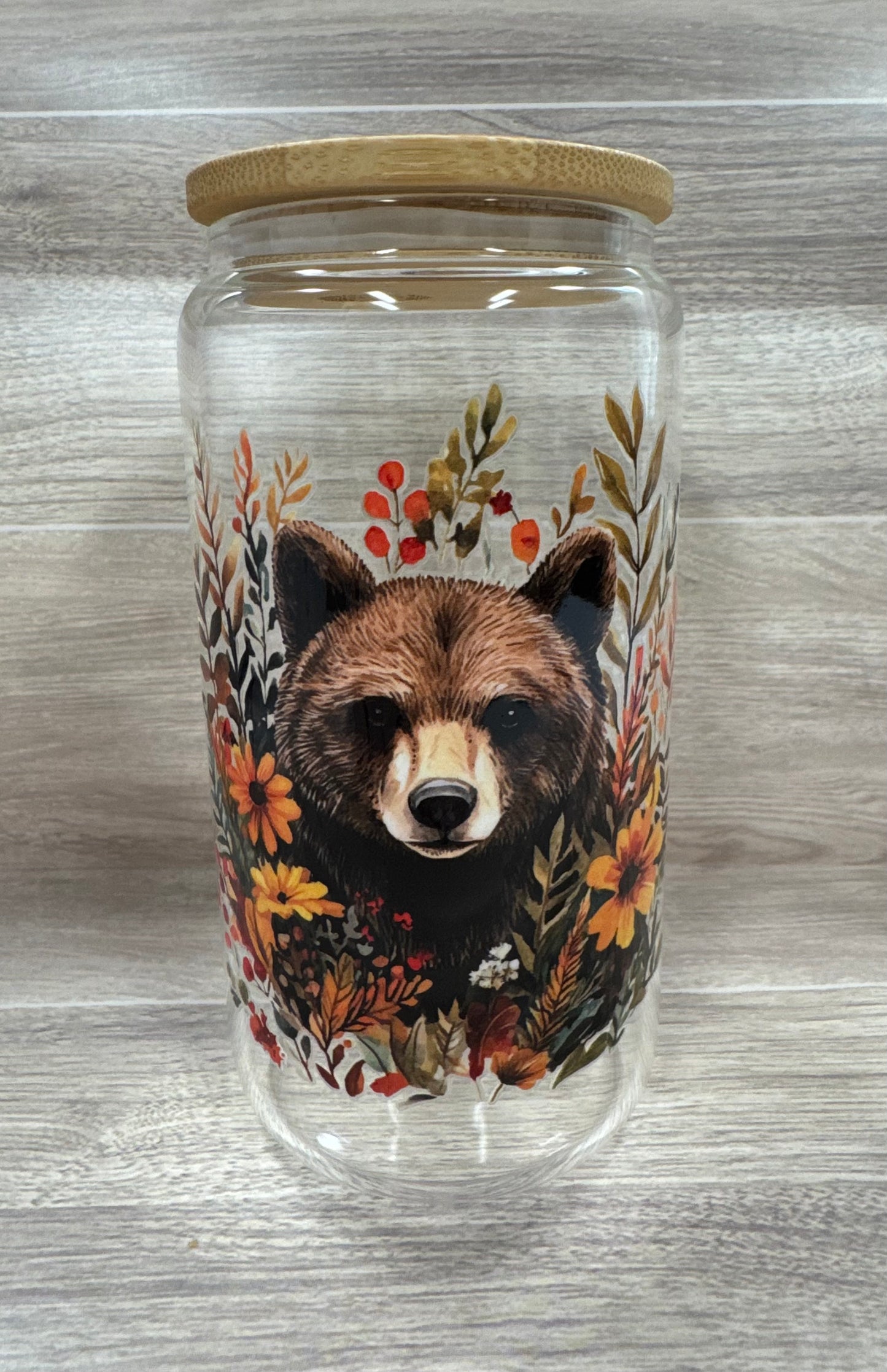 Glass Cups with Bamboo Lids & Straw - 16 oz - ANIMALS