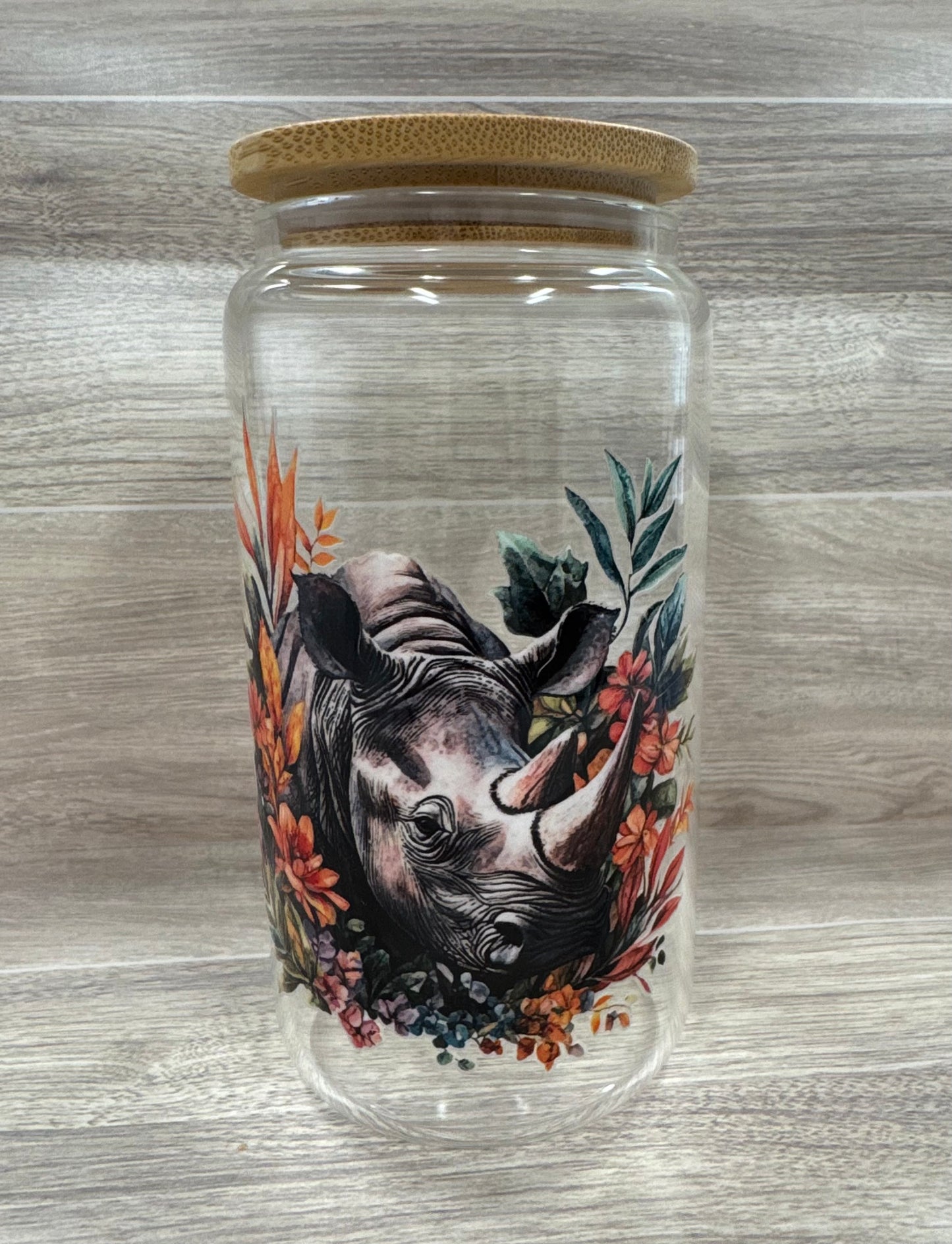 Glass Cups with Bamboo Lids & Straw - 16 oz - ANIMALS