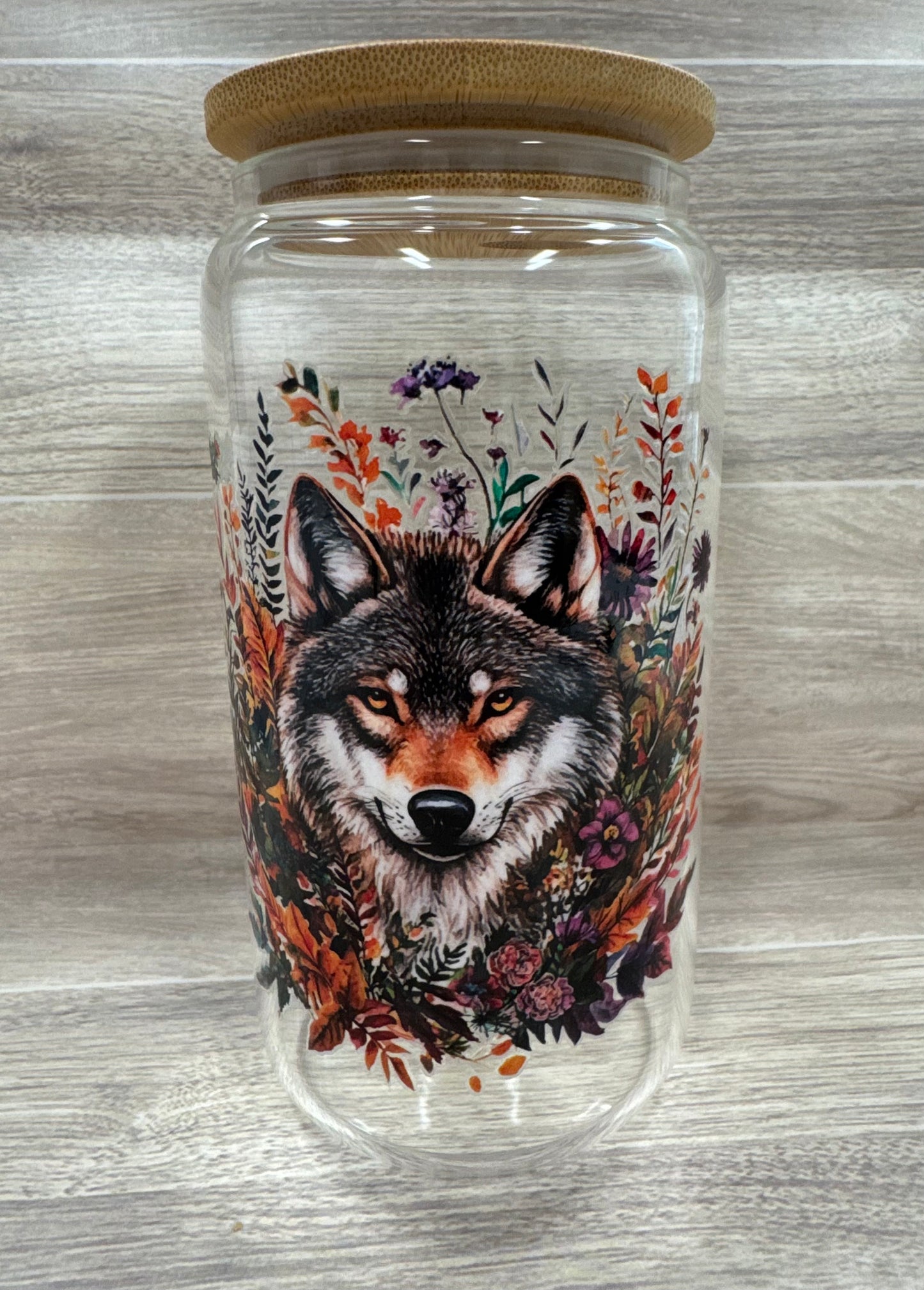 Glass Cups with Bamboo Lids & Straw - 16 oz - ANIMALS