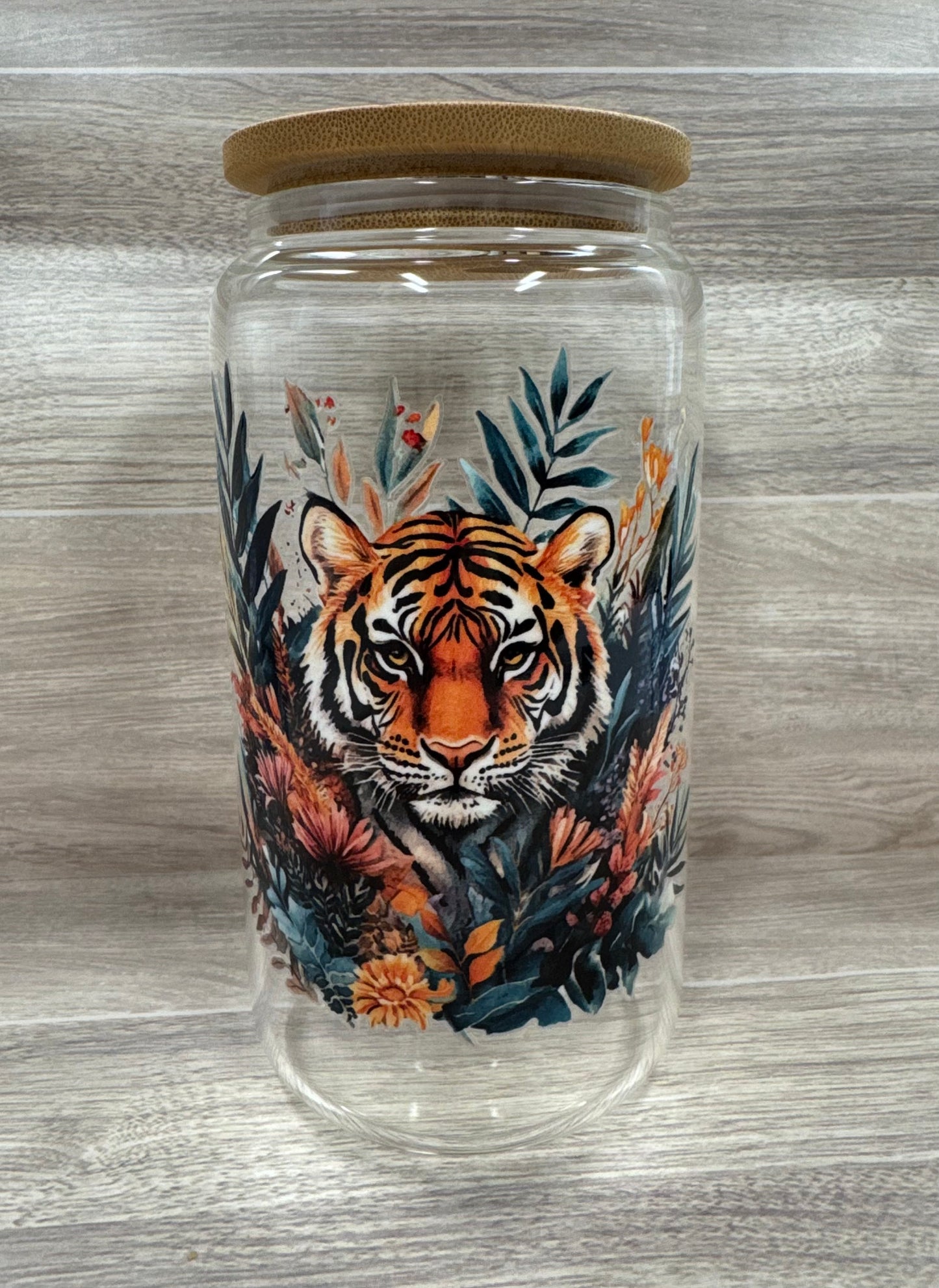 Glass Cups with Bamboo Lids & Straw - 16 oz - ANIMALS
