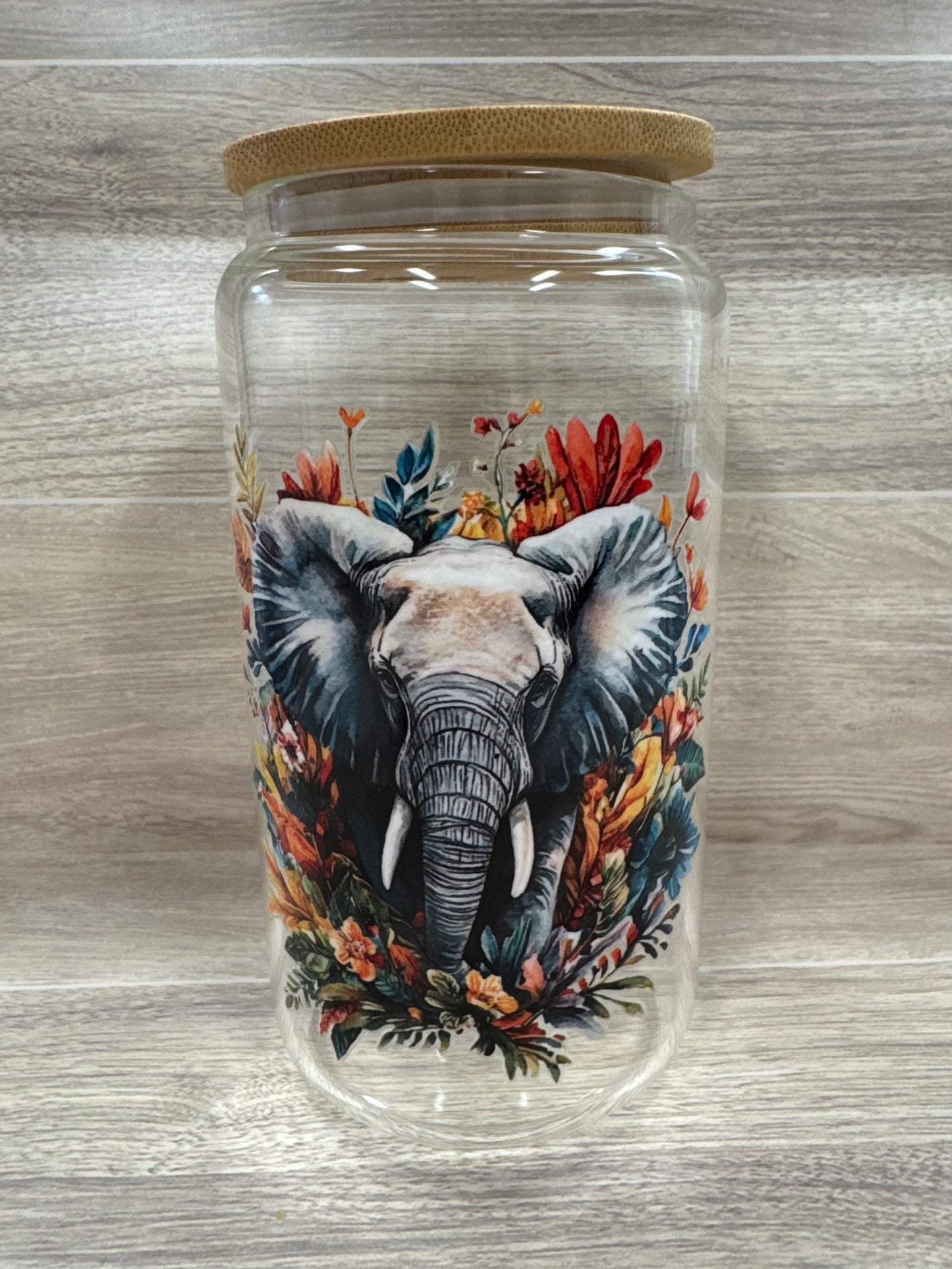 Glass Cups with Bamboo Lids & Straw - 16 oz - ANIMALS