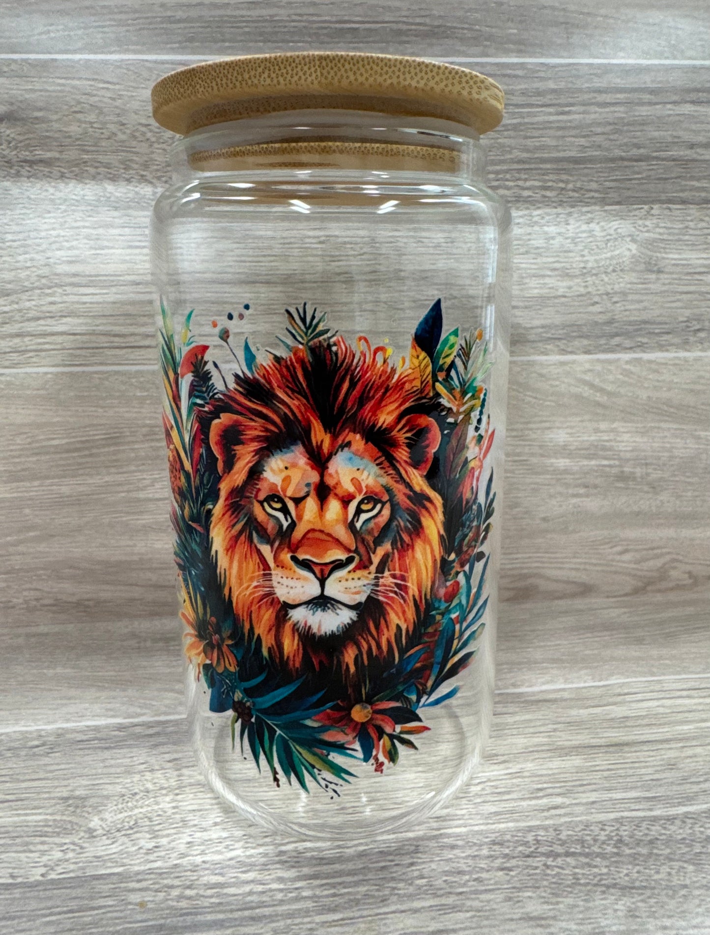 Glass Cups with Bamboo Lids & Straw - 16 oz - ANIMALS