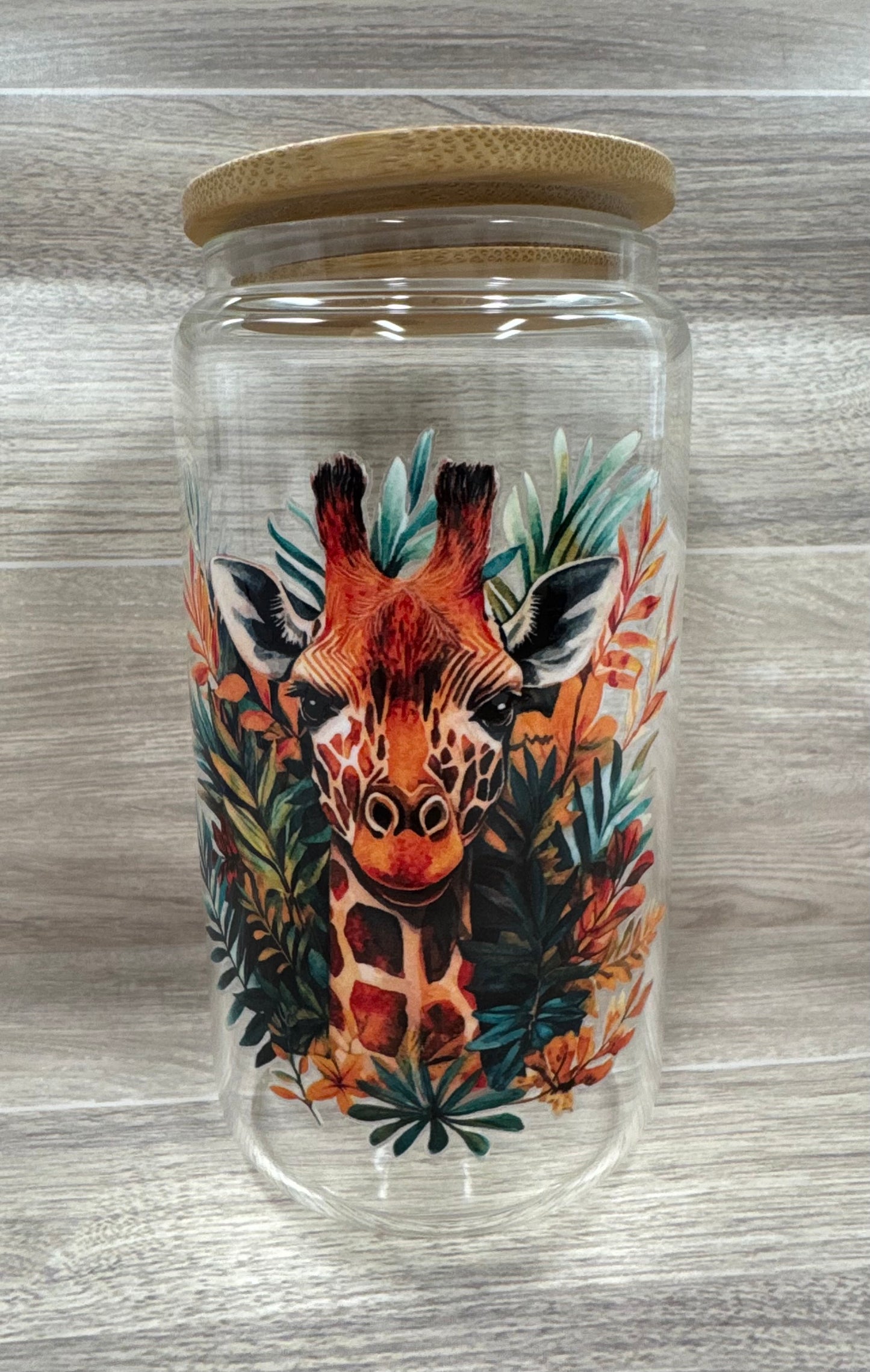 Glass Cups with Bamboo Lids & Straw - 16 oz - ANIMALS