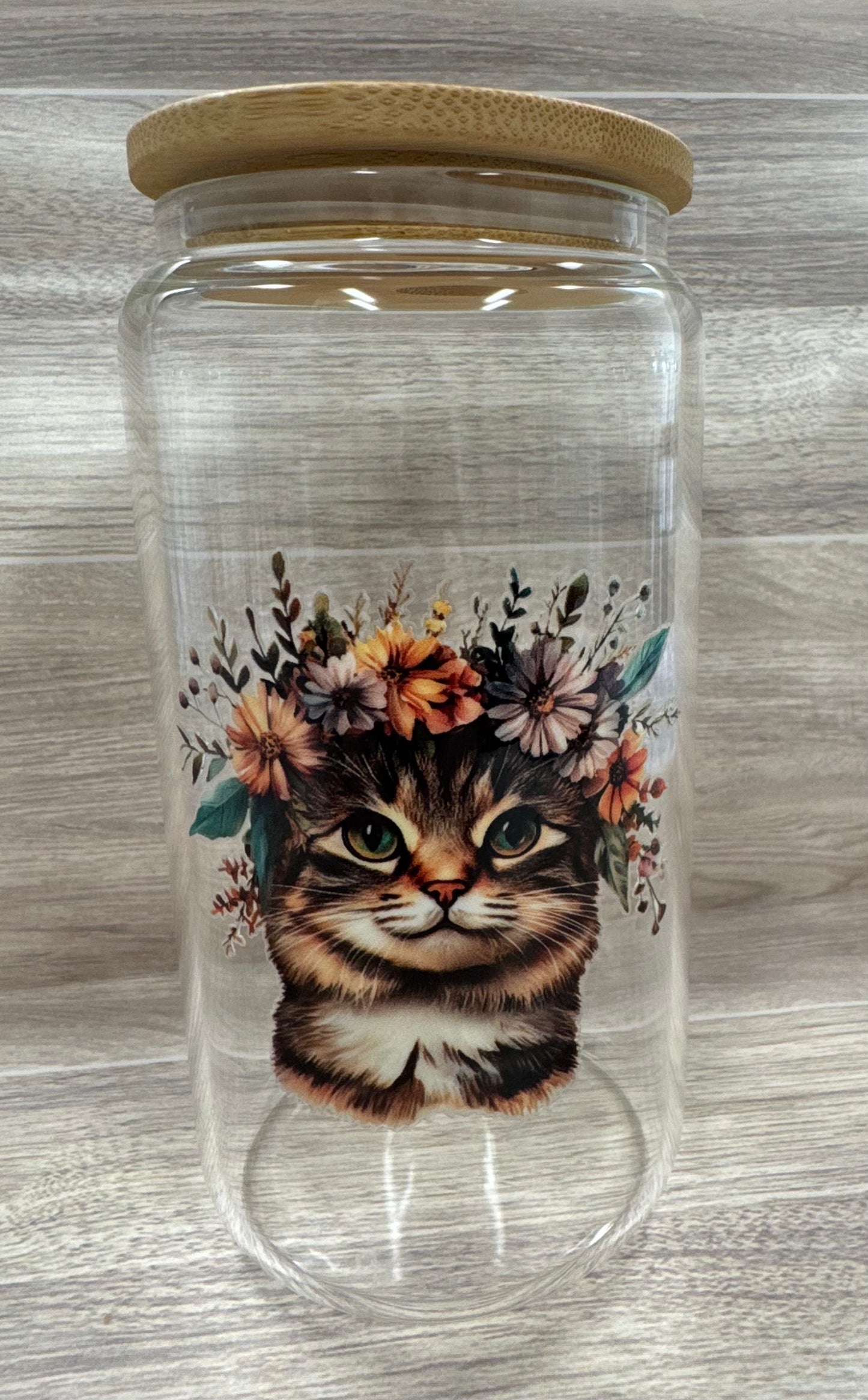 Glass Cups with Bamboo Lids & Straw - 16 oz - ANIMALS