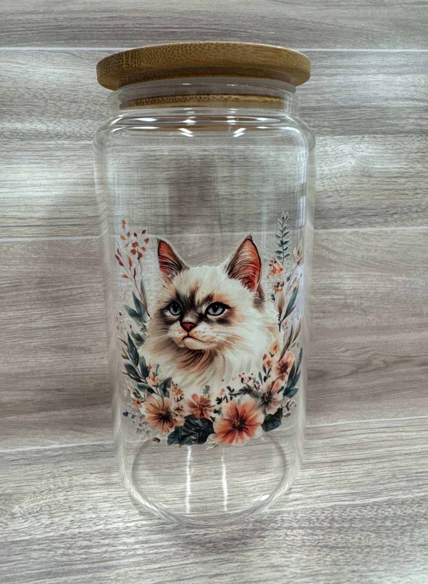 Glass Cups with Bamboo Lids & Straw - 16 oz - ANIMALS
