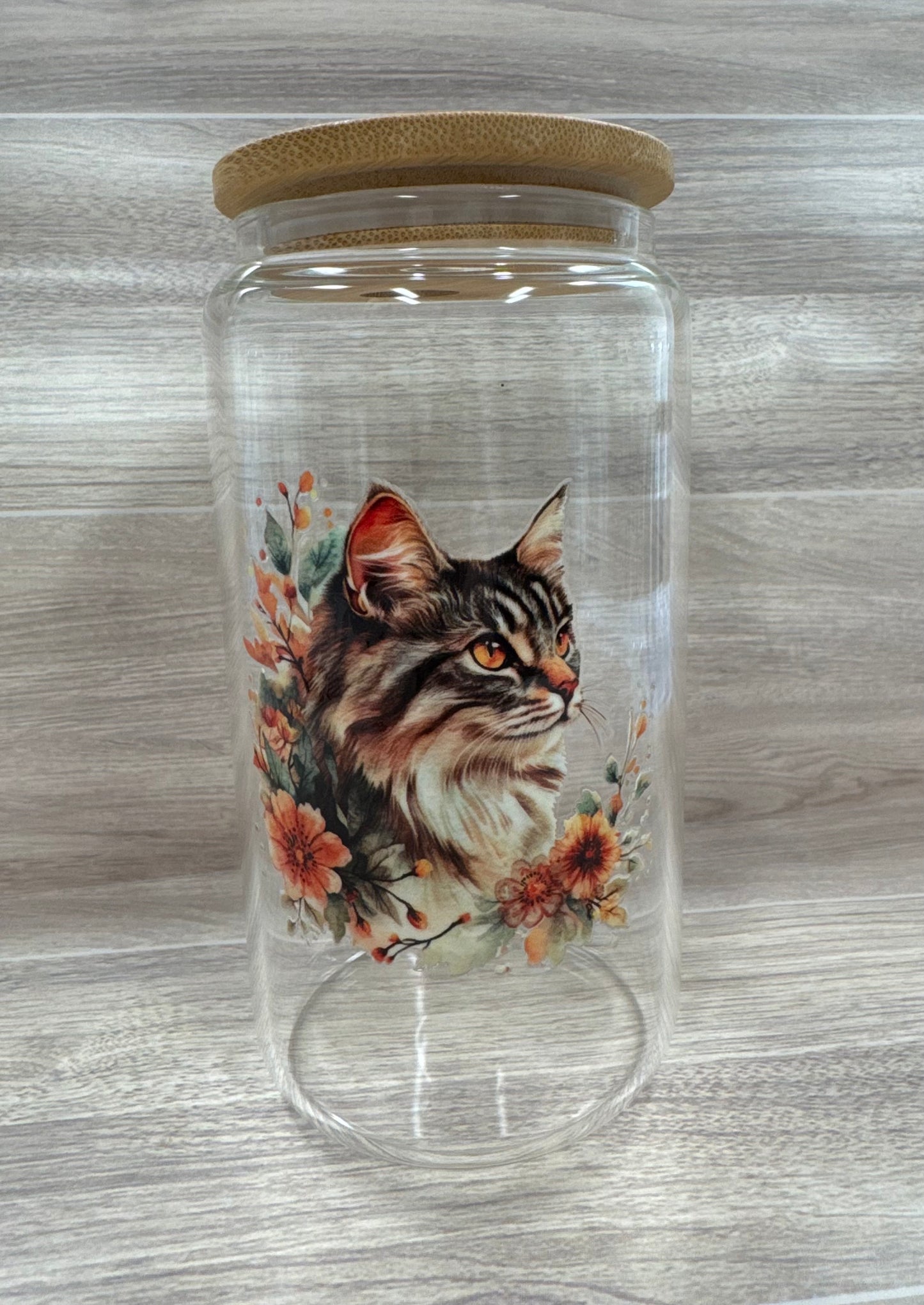 Glass Cups with Bamboo Lids & Straw - 16 oz - ANIMALS