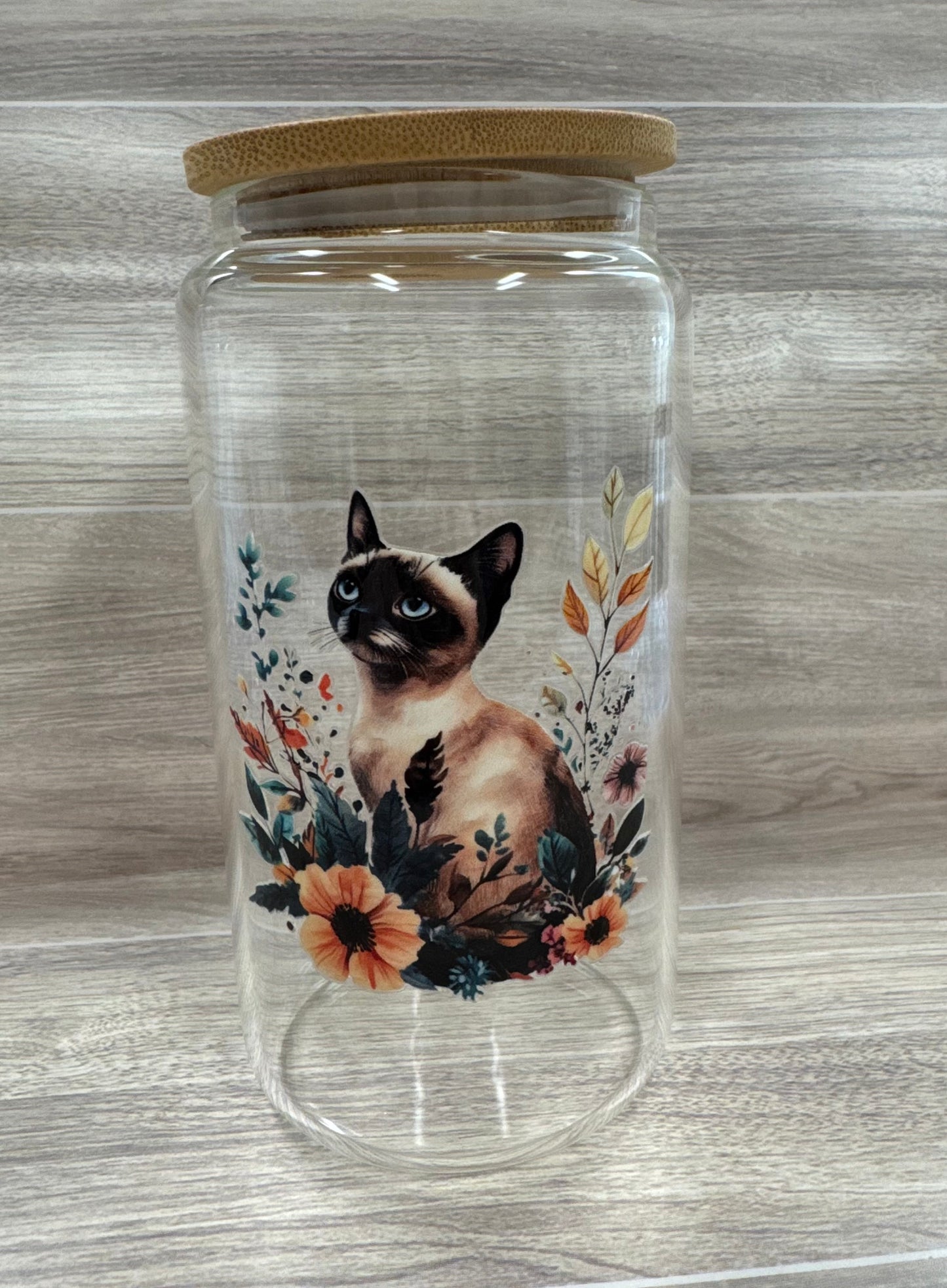 Glass Cups with Bamboo Lids & Straw - 16 oz - ANIMALS