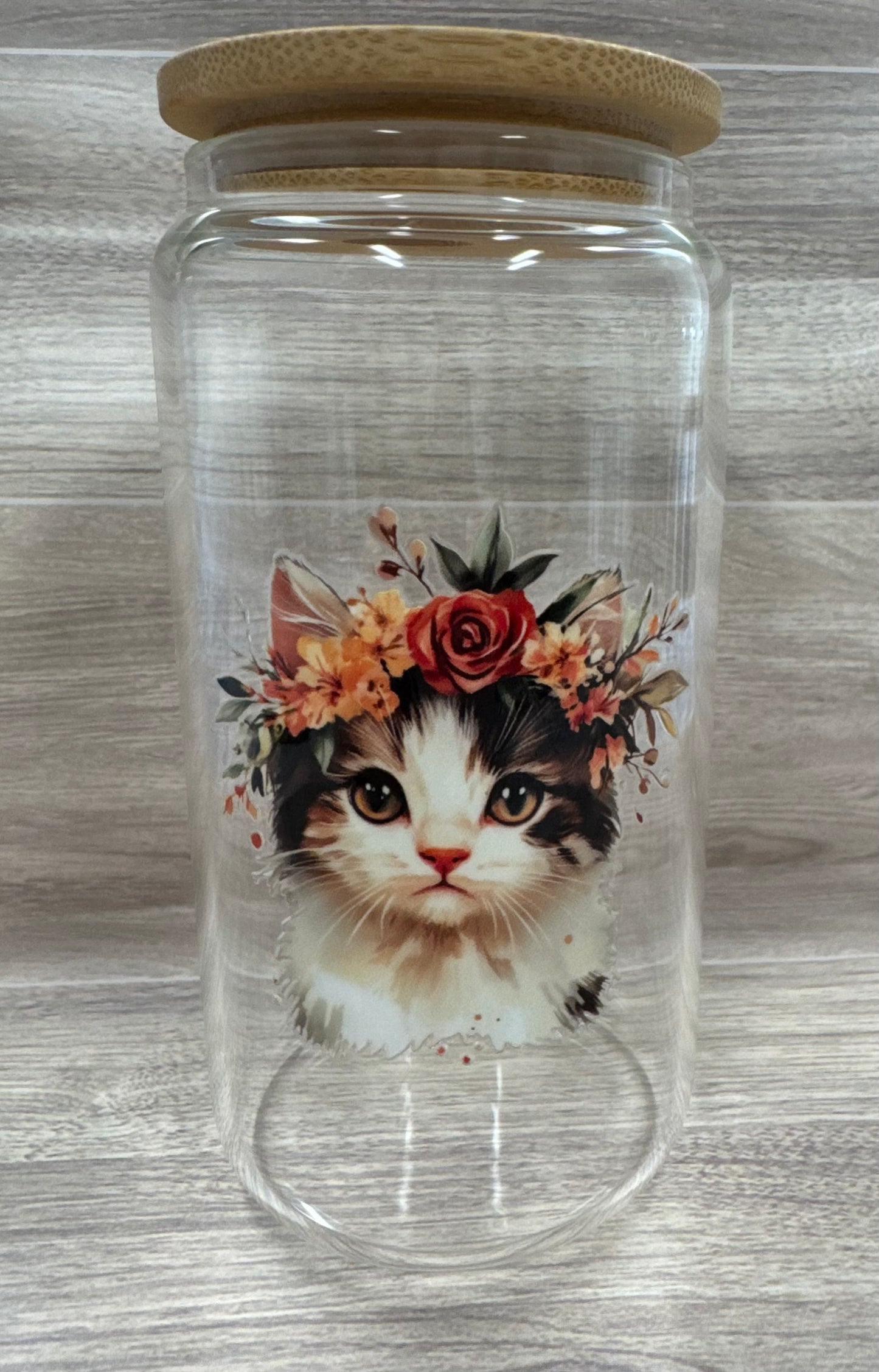 Glass Cups with Bamboo Lids & Straw - 16 oz - ANIMALS