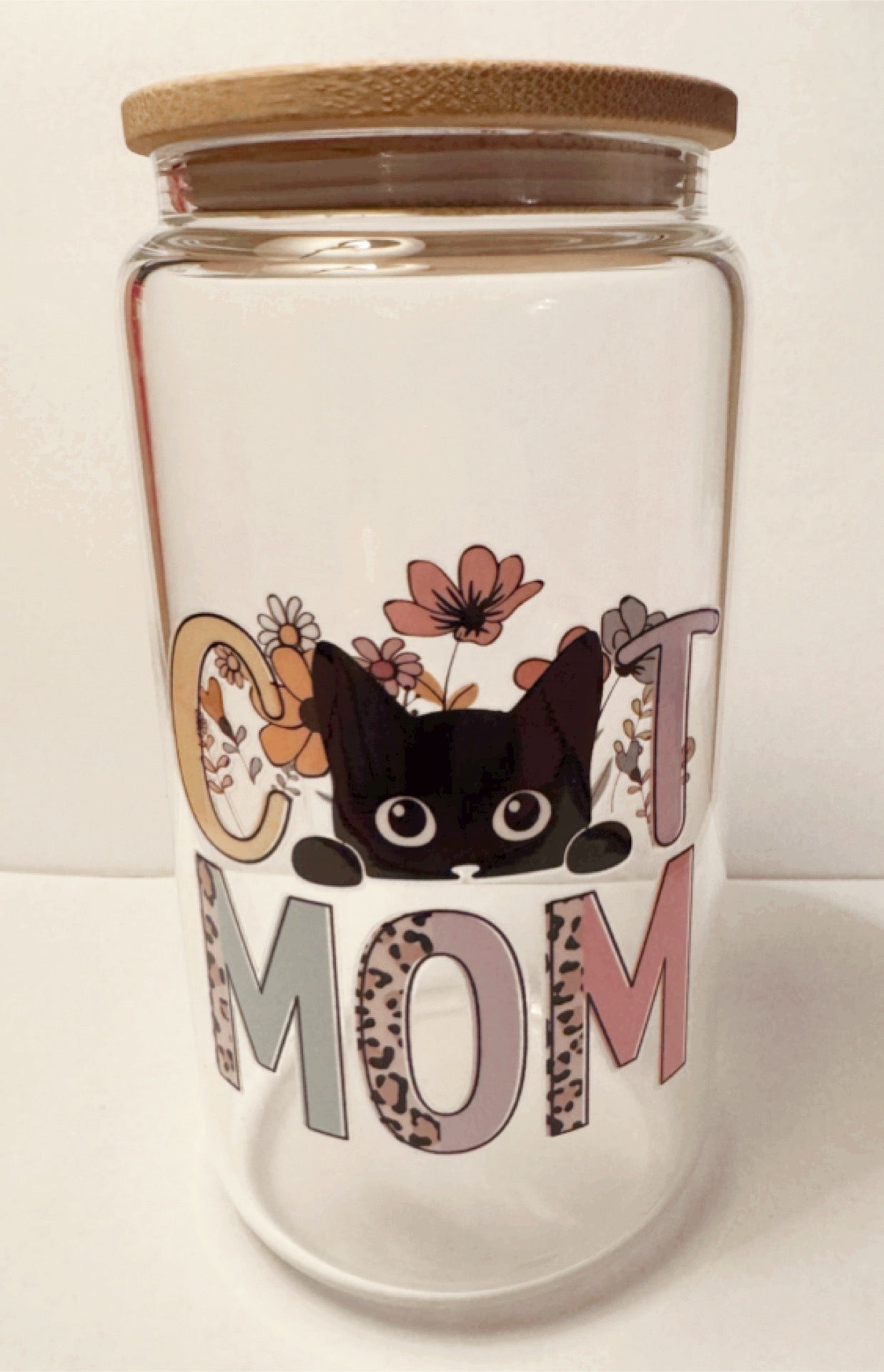 Glass Cups with Bamboo Lids & Straw - 16 oz - ANIMALS
