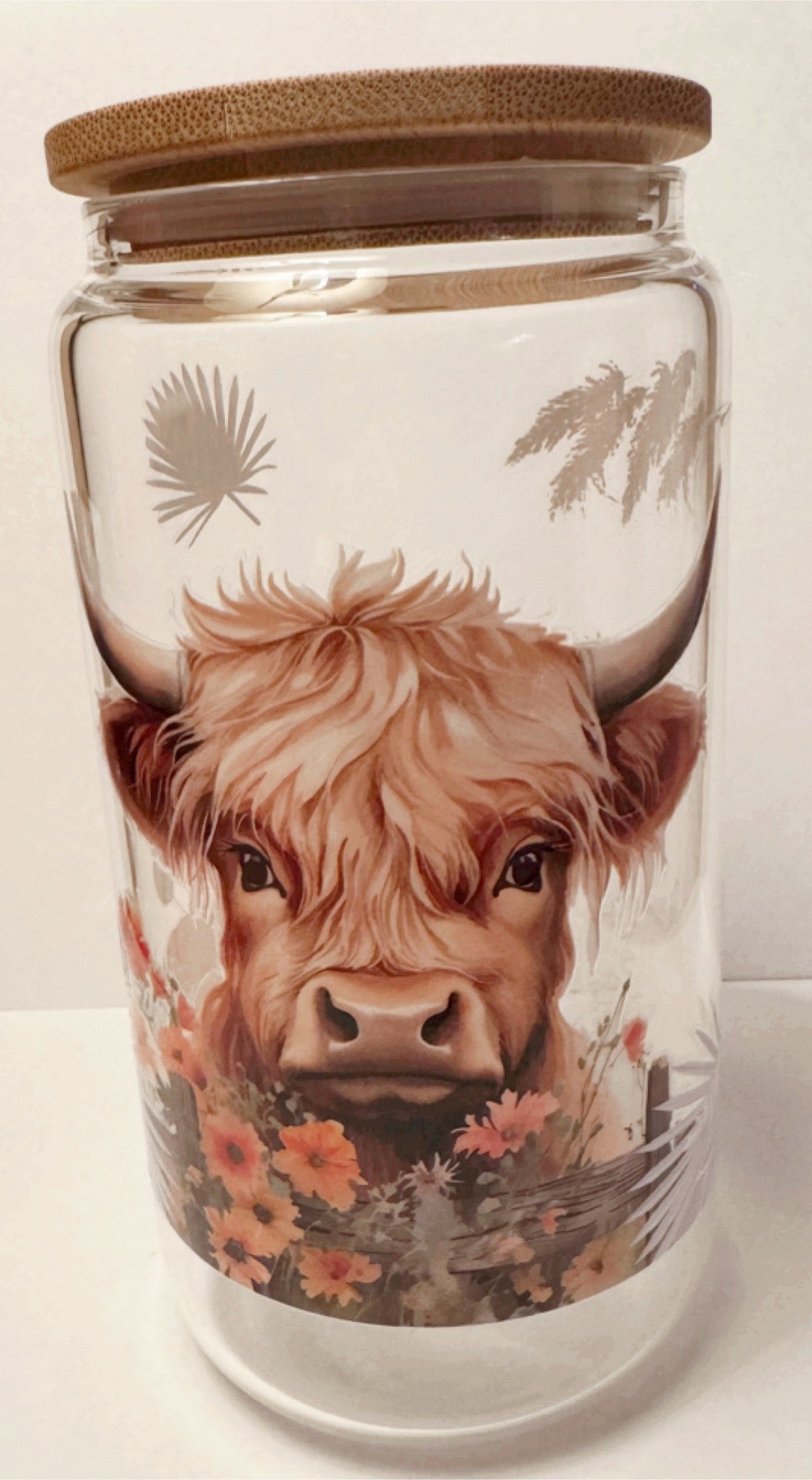 Glass Cups with Bamboo Lids & Straw - 16 oz - ANIMALS