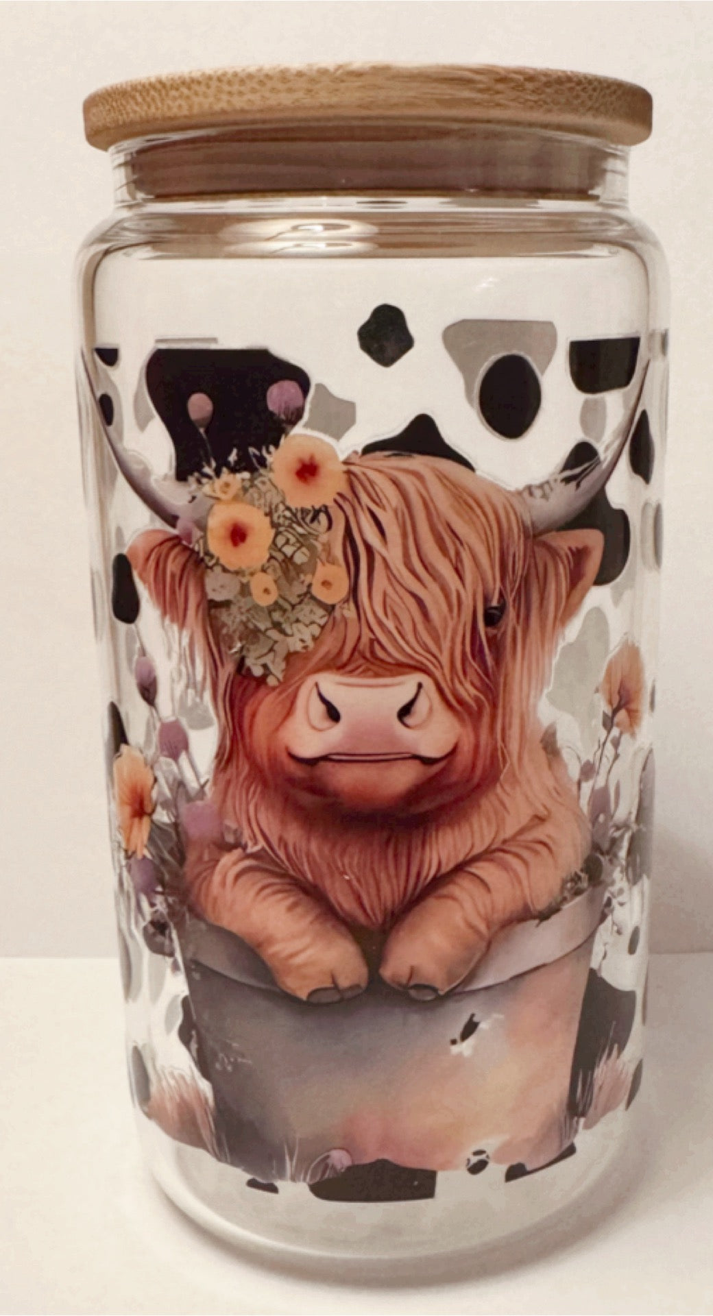 Glass Cups with Bamboo Lids & Straw - 16 oz - ANIMALS