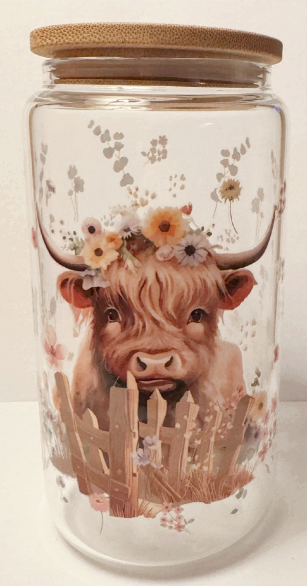 Glass Cups with Bamboo Lids & Straw - 16 oz - ANIMALS