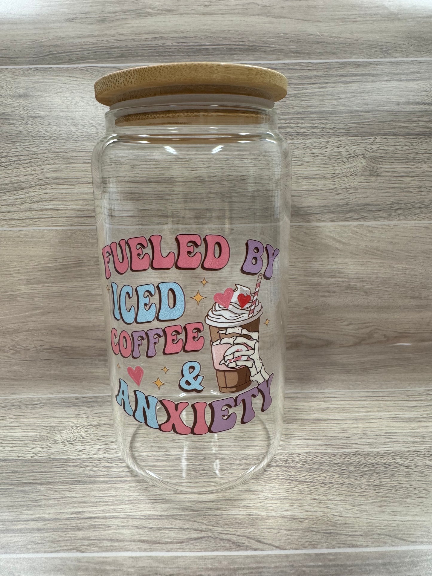 Glass Cups with Bamboo Lids & Straw - 16 oz - MAMA, COFFEE, MISC