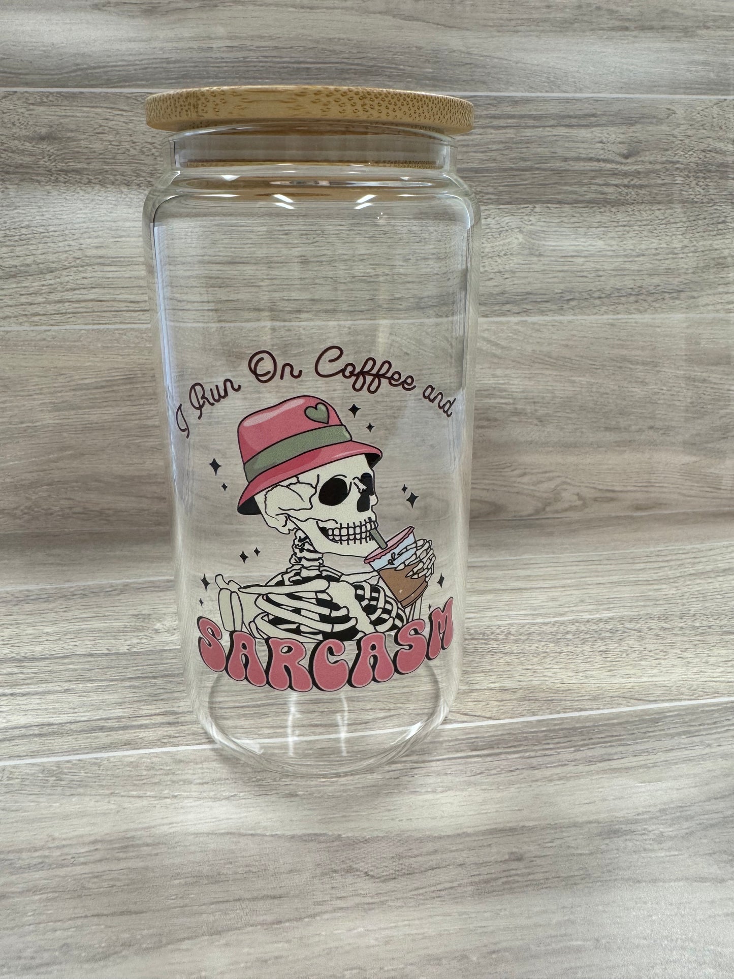 Glass Cups with Bamboo Lids & Straw - 16 oz - MAMA, COFFEE, MISC