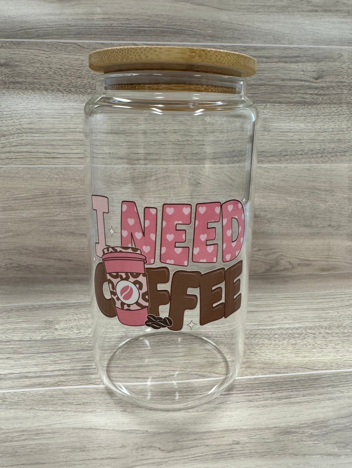 Glass Cups with Bamboo Lids & Straw - 16 oz - MAMA, COFFEE, MISC