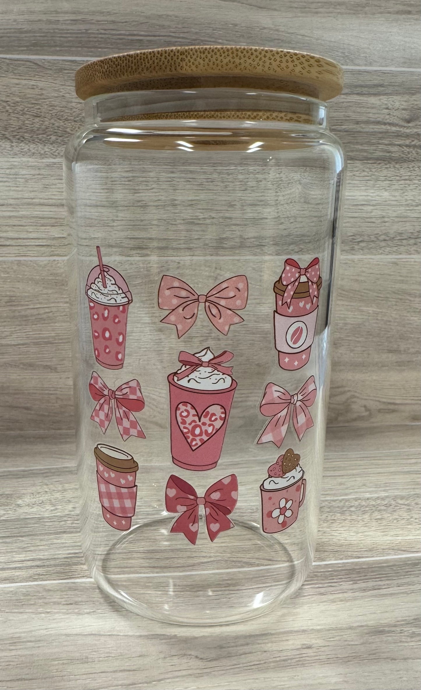 Glass Cups with Bamboo Lids & Straw - 16 oz - MAMA, COFFEE, MISC