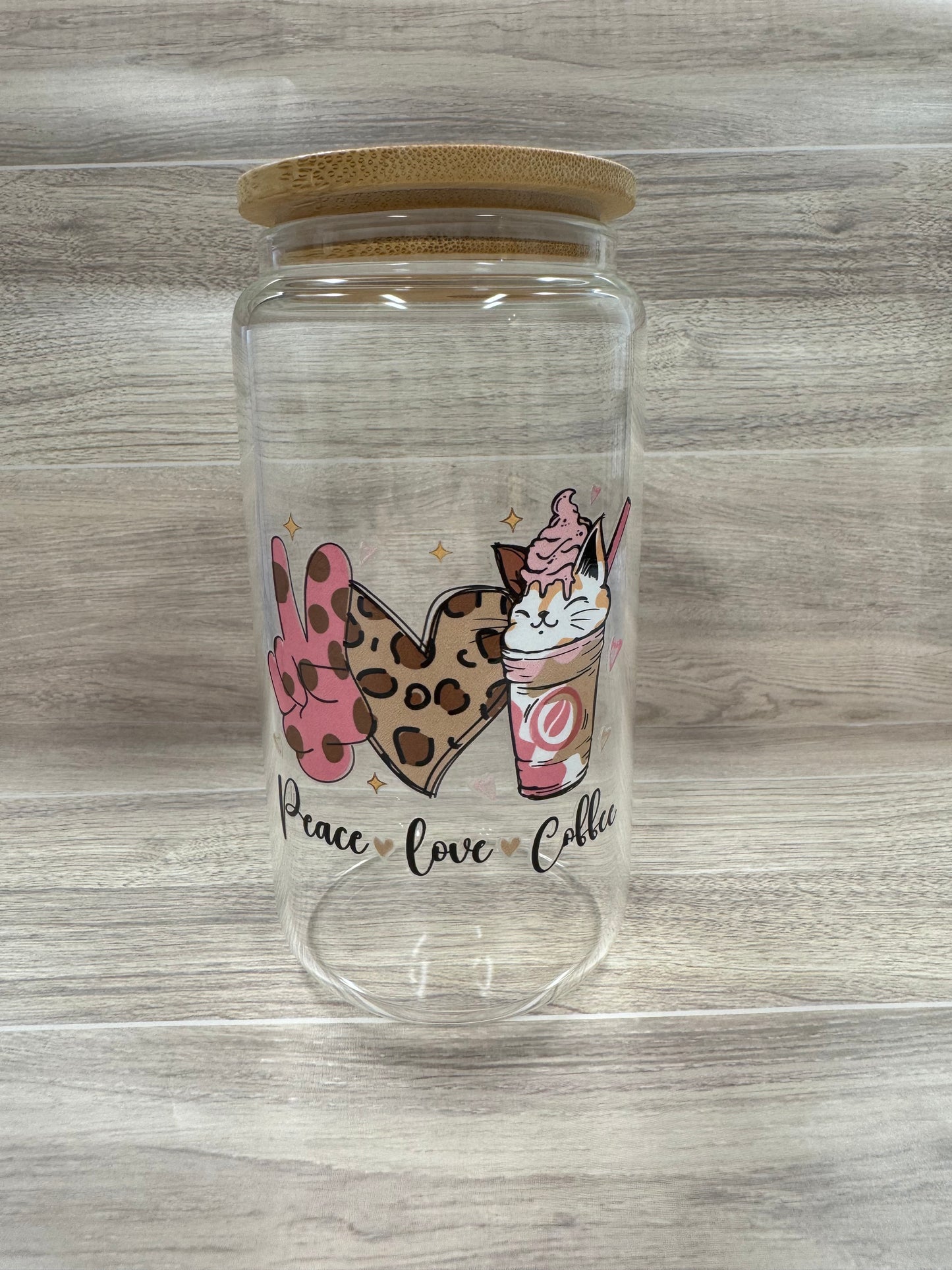 Glass Cups with Bamboo Lids & Straw - 16 oz - MAMA, COFFEE, MISC