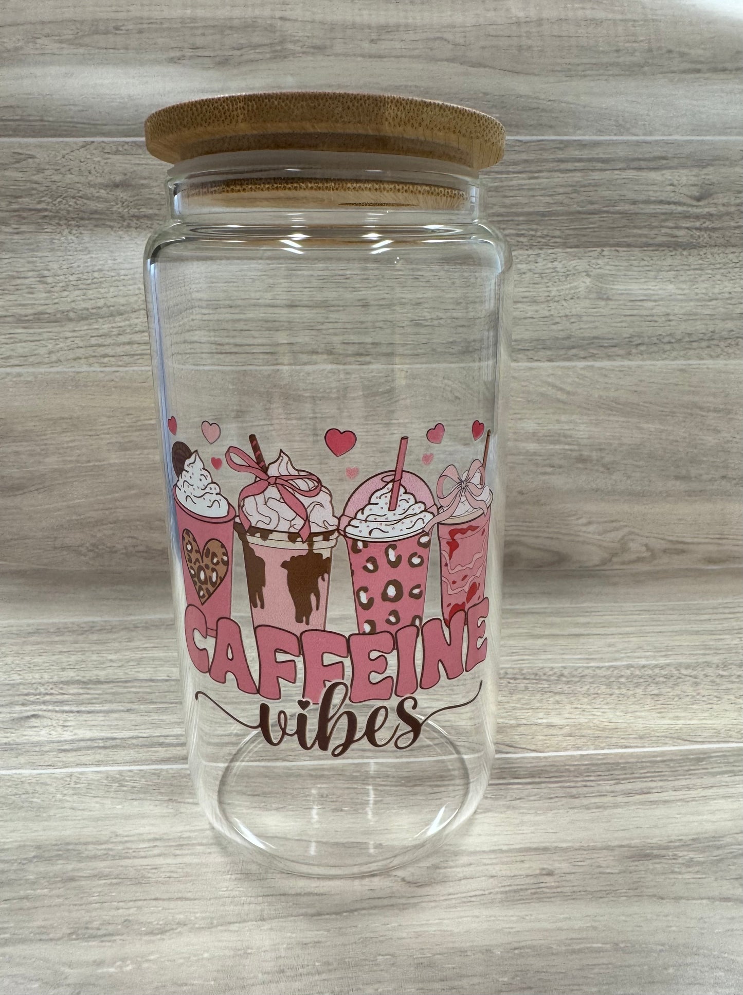 Glass Cups with Bamboo Lids & Straw - 16 oz - MAMA, COFFEE, MISC