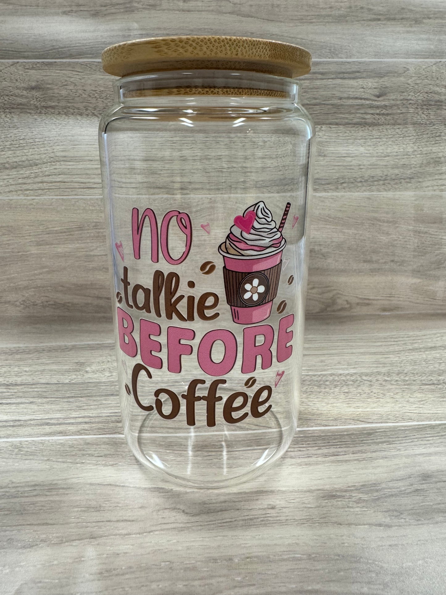 Glass Cups with Bamboo Lids & Straw - 16 oz - MAMA, COFFEE, MISC