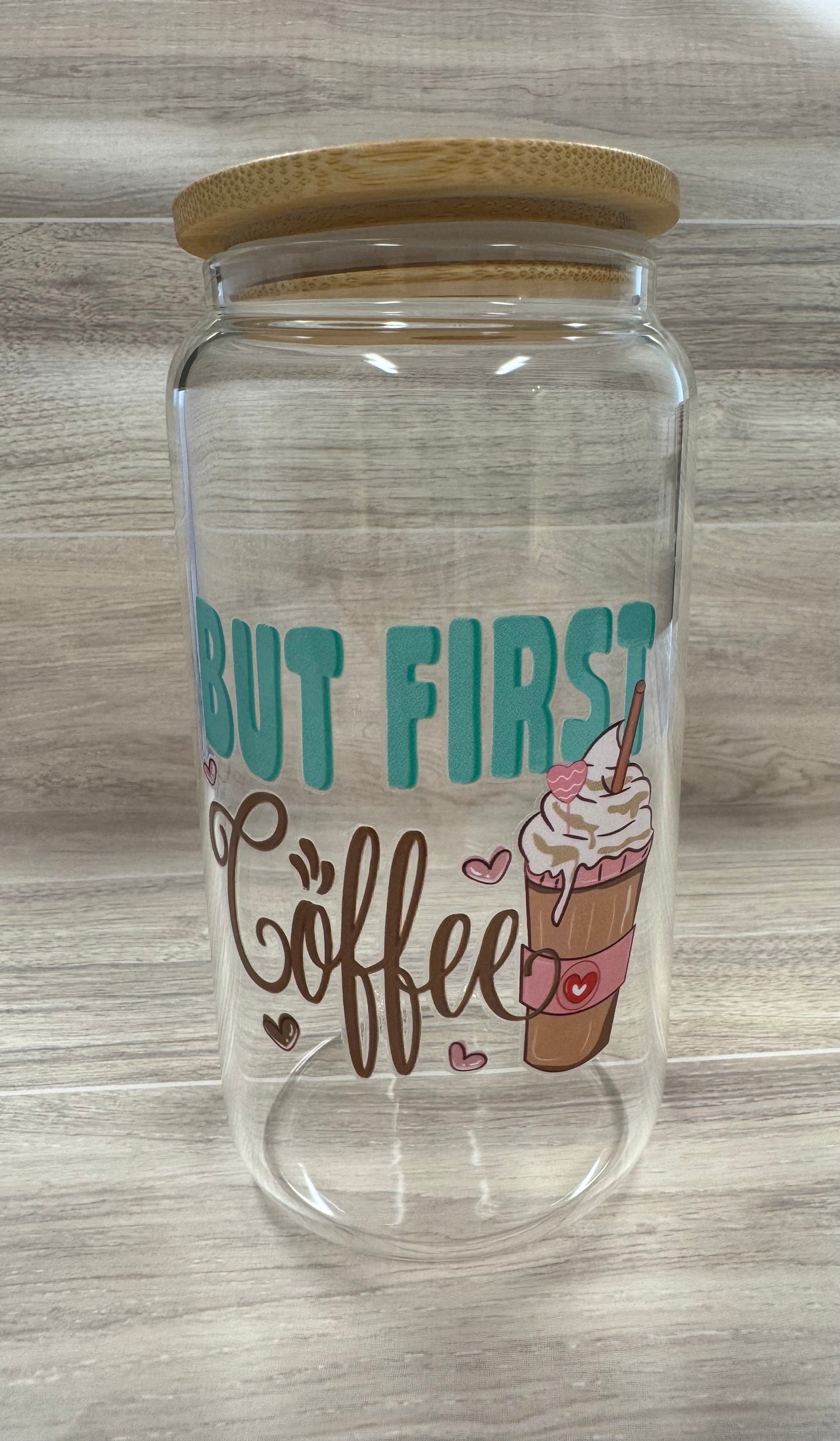 Glass Cups with Bamboo Lids & Straw - 16 oz - MAMA, COFFEE, MISC