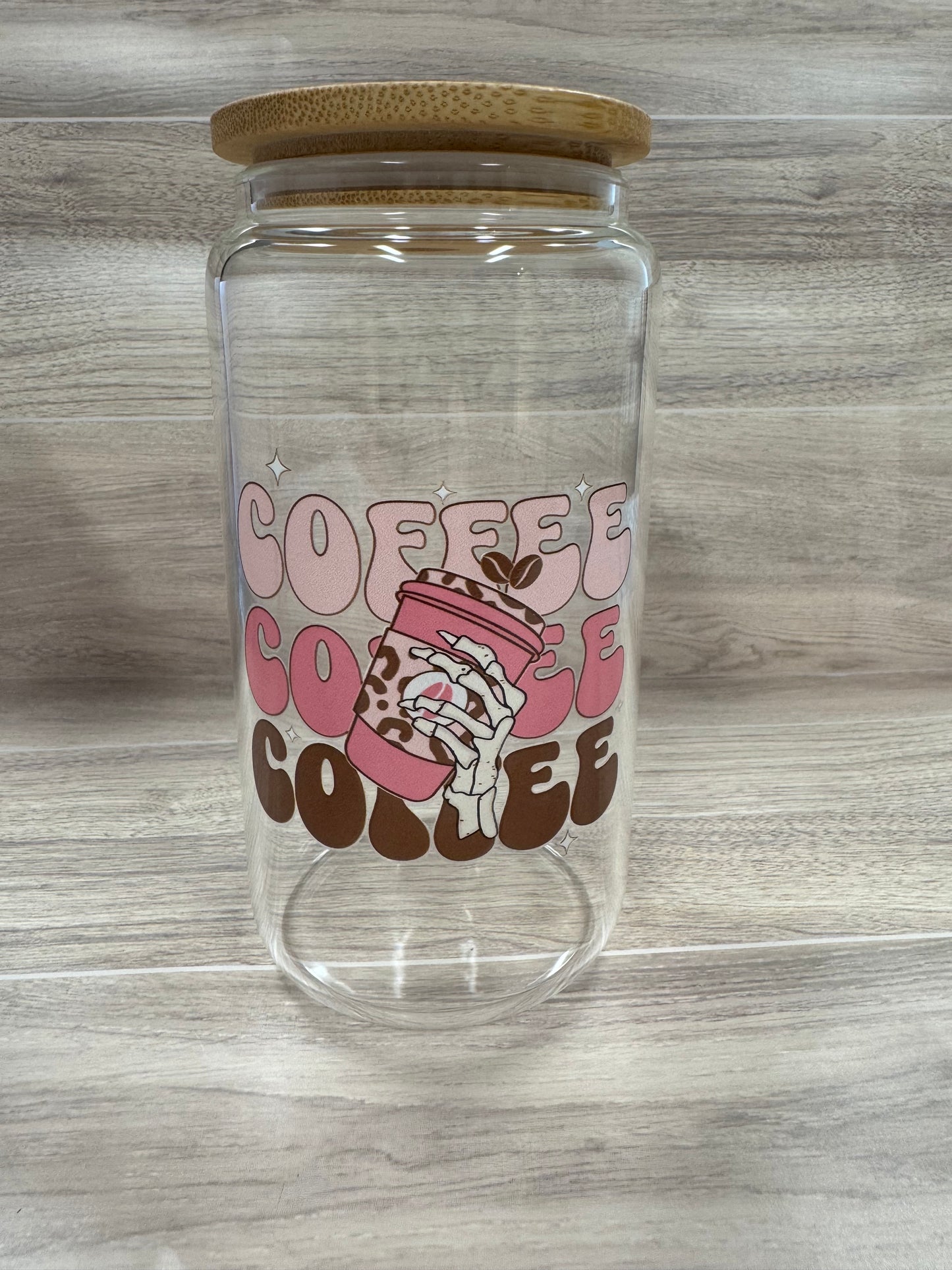 Glass Cups with Bamboo Lids & Straw - 16 oz - MAMA, COFFEE, MISC