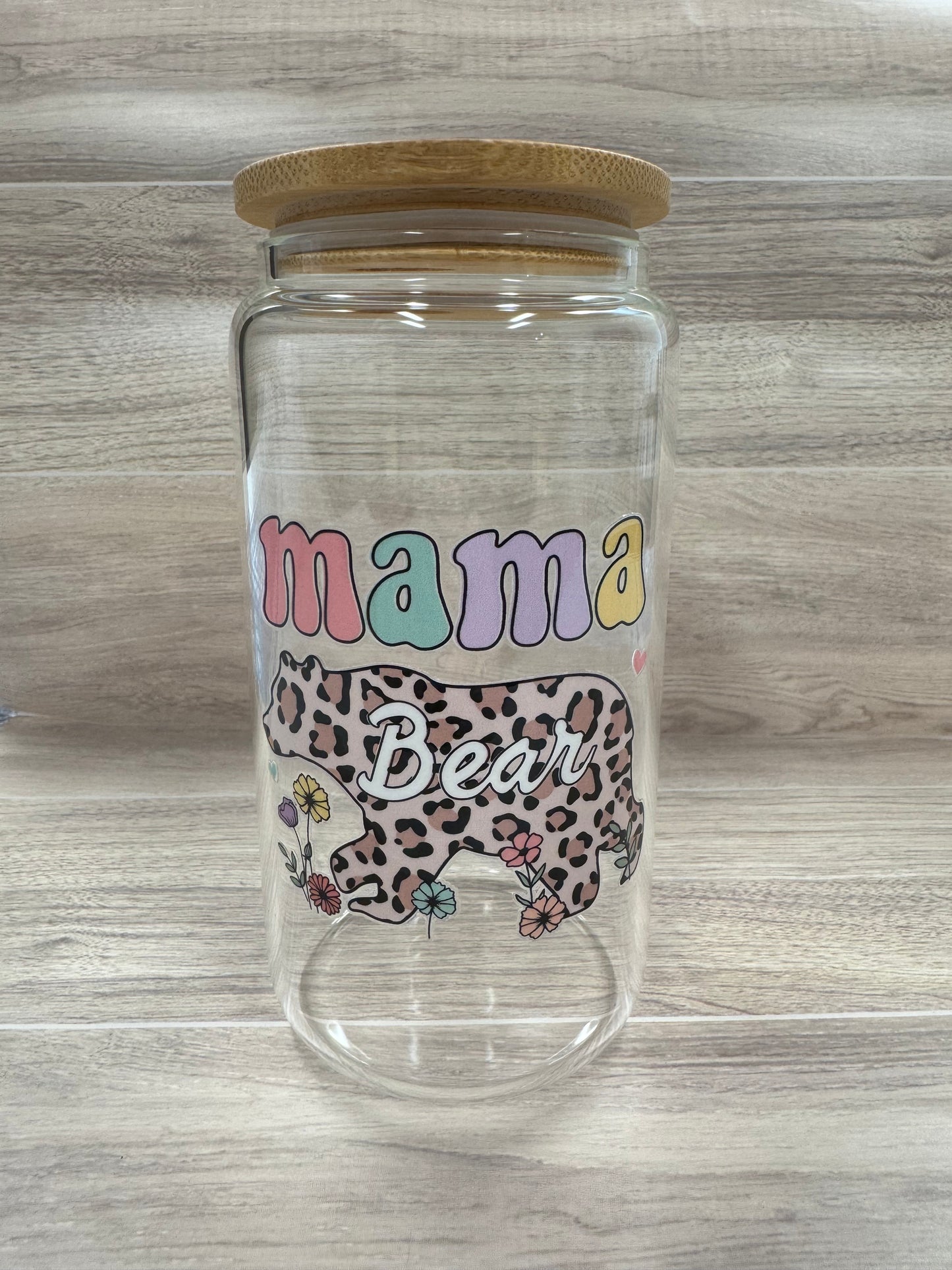 Glass Cups with Bamboo Lids & Straw - 16 oz - MAMA, COFFEE, MISC