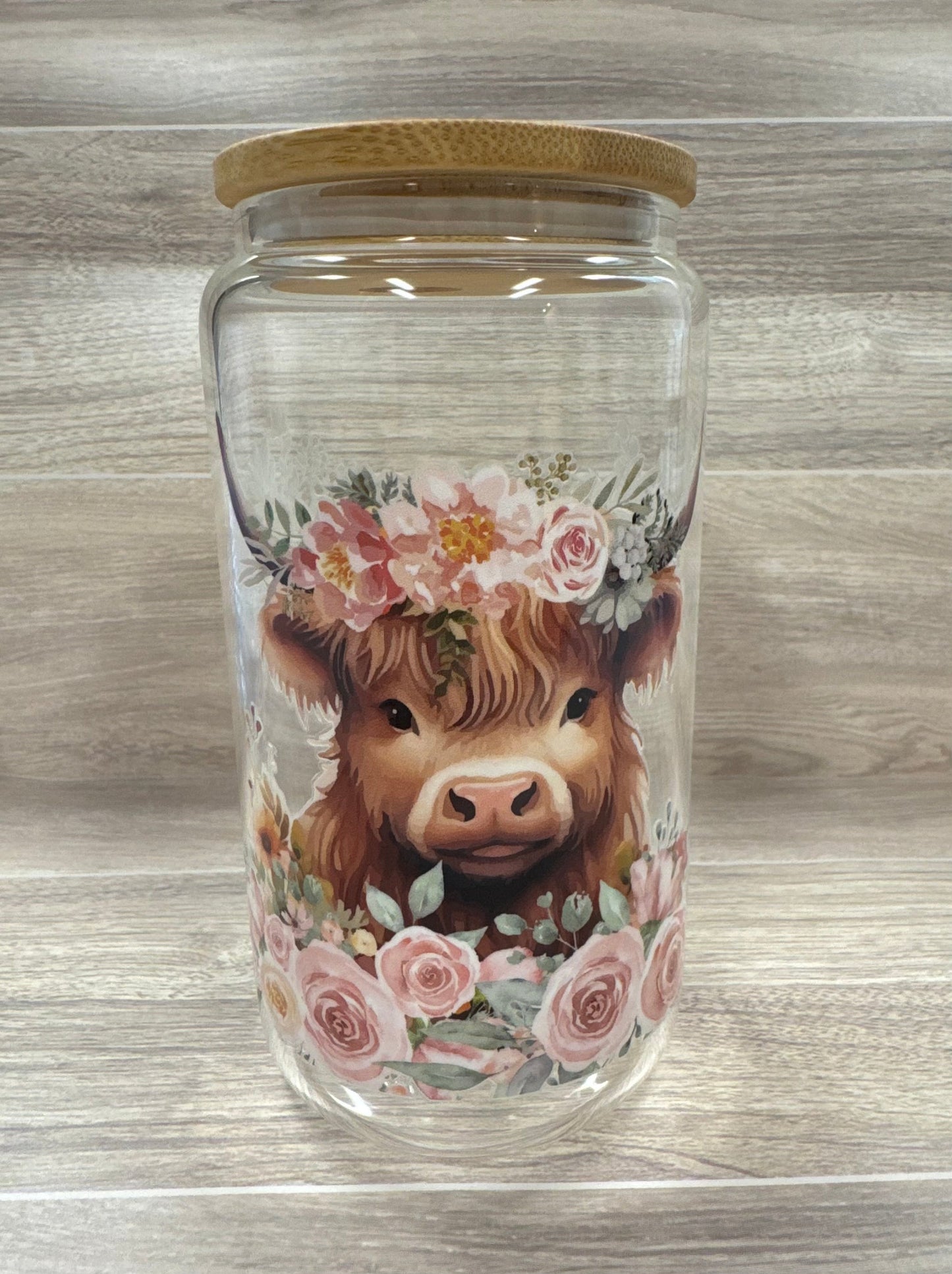 Glass Cups with Bamboo Lids & Straw - 16 oz - ANIMALS